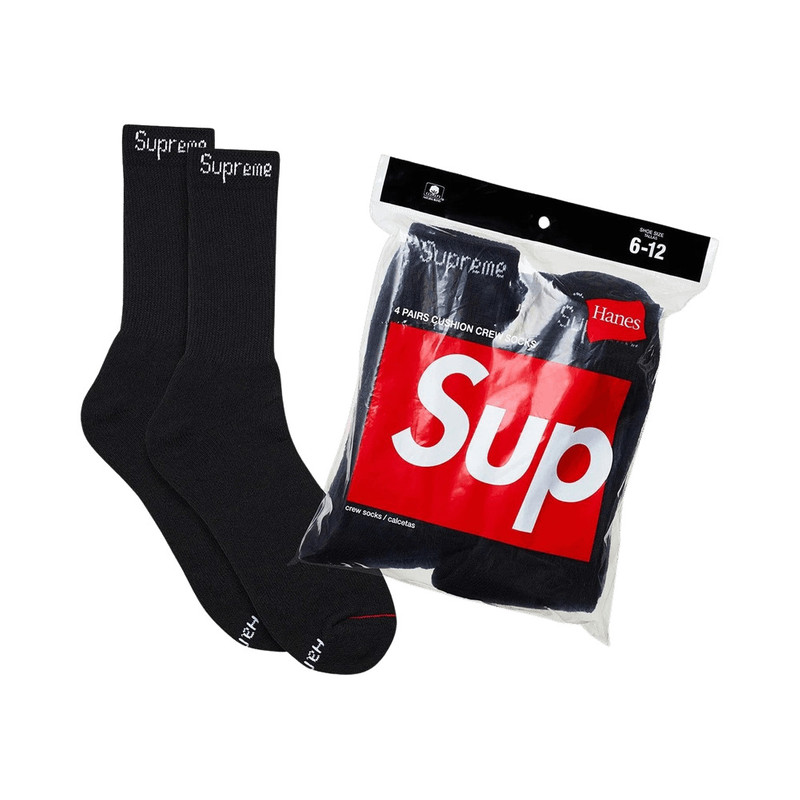 Supreme x Hanes Crew Socks (4 Pack) 'Black' - 1