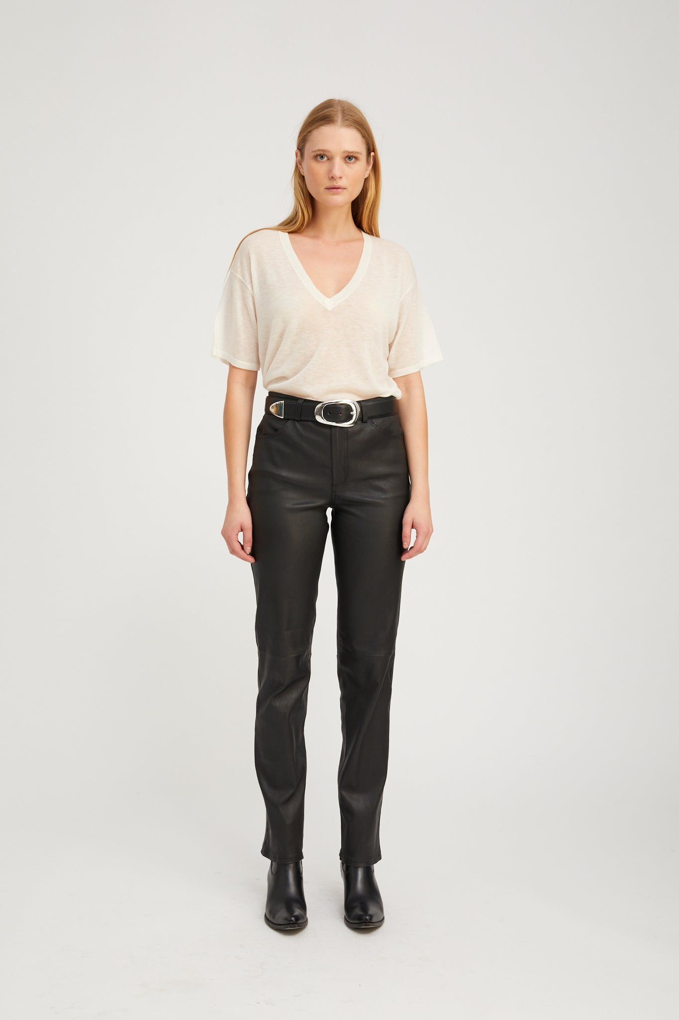 IVORY TISSUE CASHMERE V-NECK TEE - 3