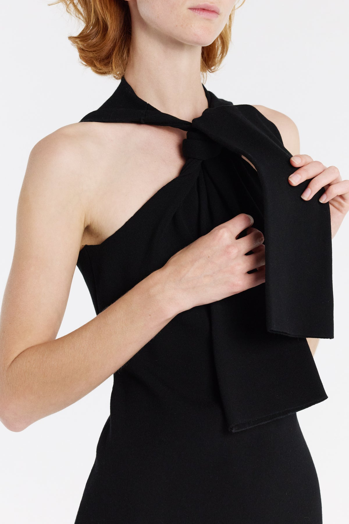 KNIT DRESS WITH NECK TIE BLACK - 3
