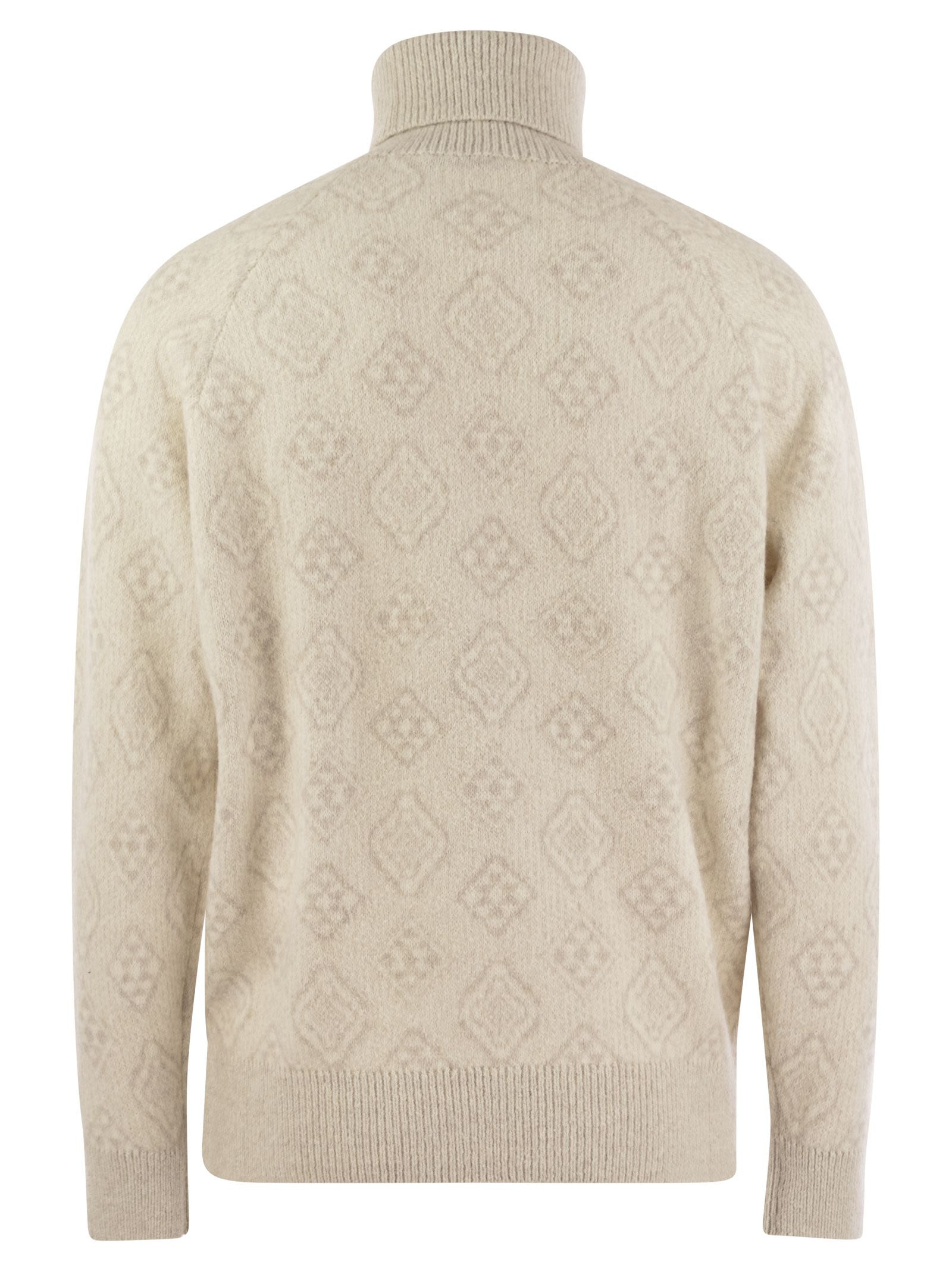 Brunello Cucinelli Men Geometric Jacquard Turtleneck Sweater In Alpaca, Cotton And Wool - 2