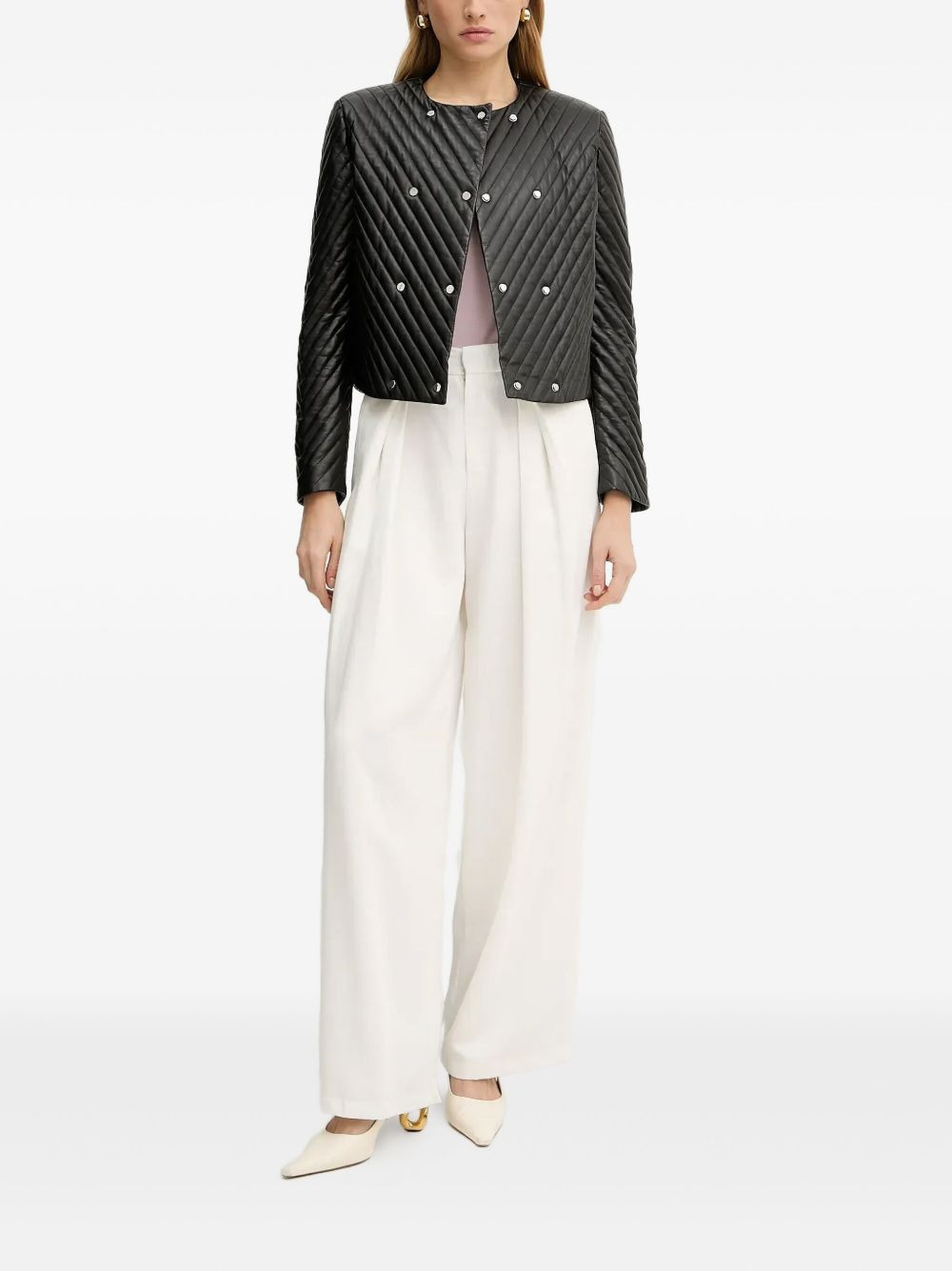 quilted-chevron cropped jacket - 2