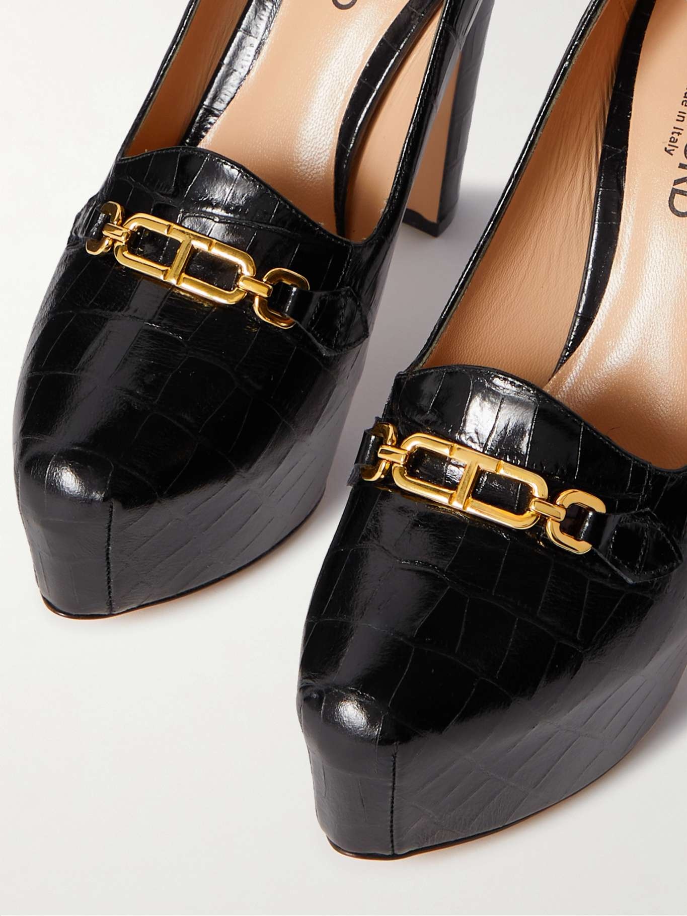Whitney embellished croc-effect leather platform pumps - 4