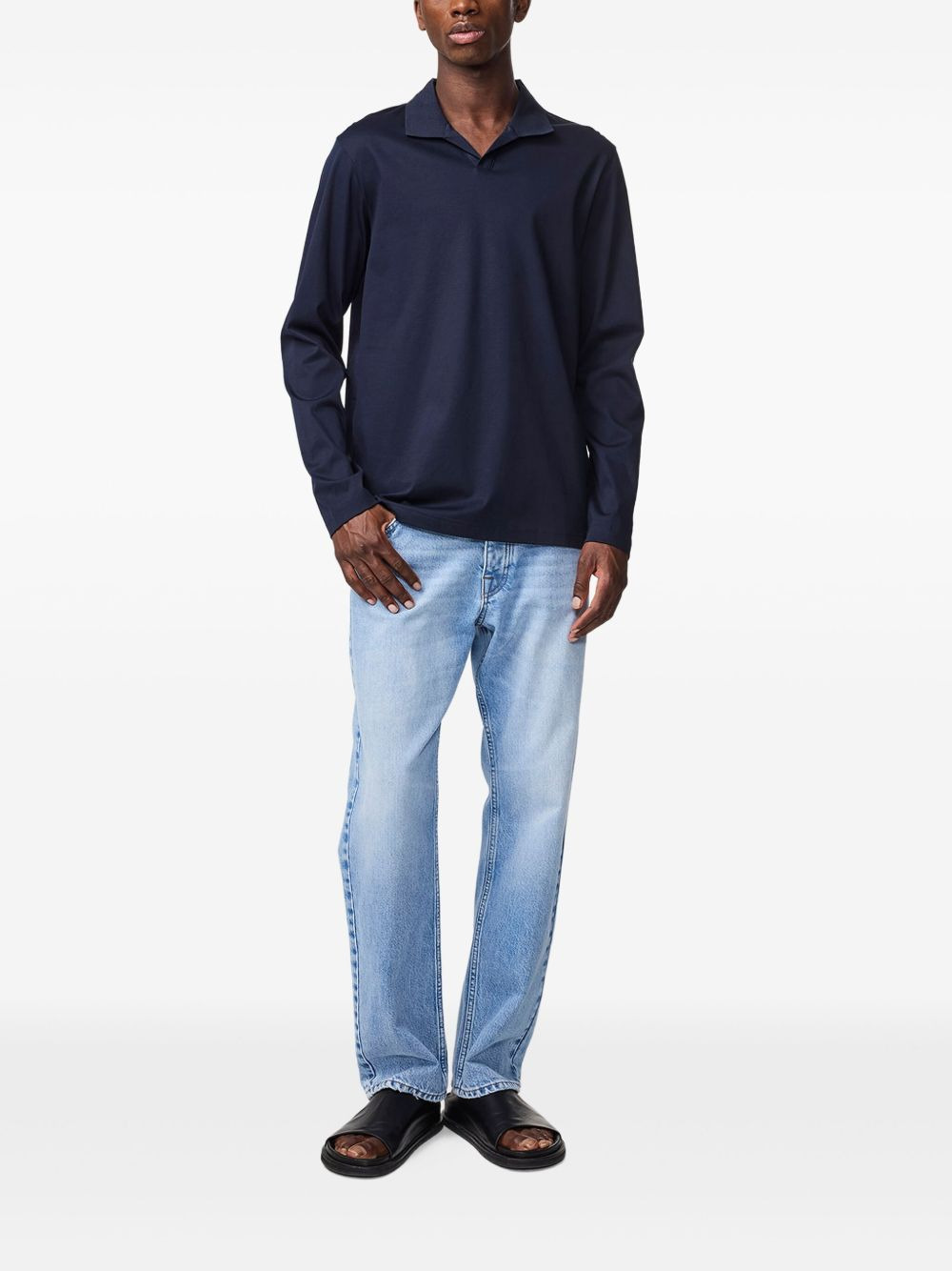 long-sleeve polo-collar T-shirt - 2