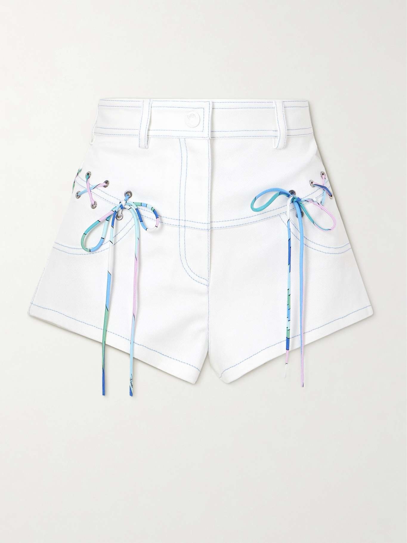 Printed silk-trimmed stretch-cotton gabardine shorts - 1