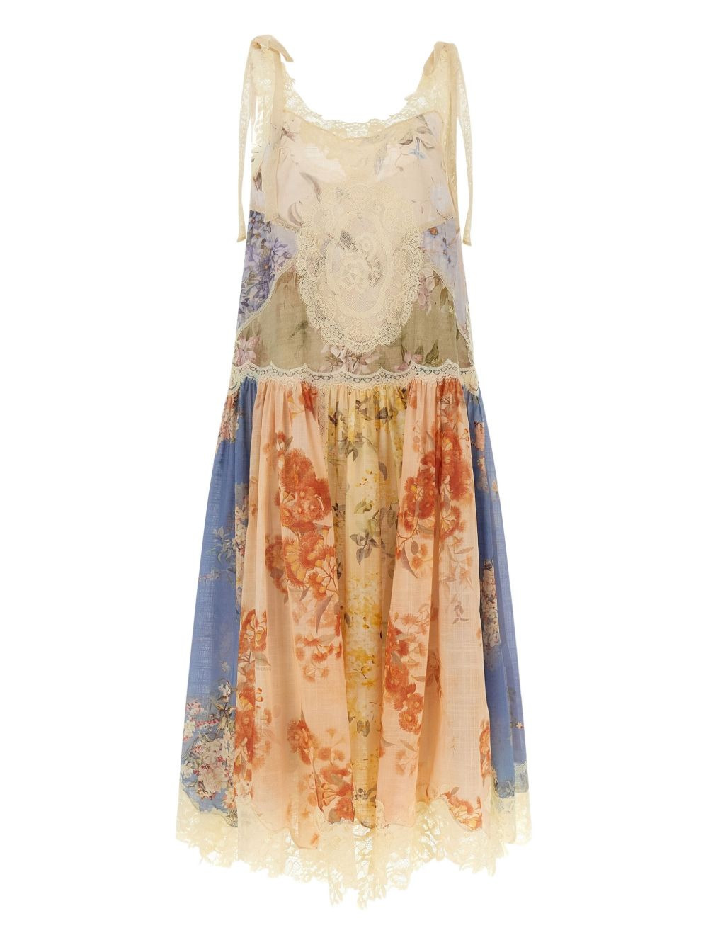 lace-trimmed floral dress - 2