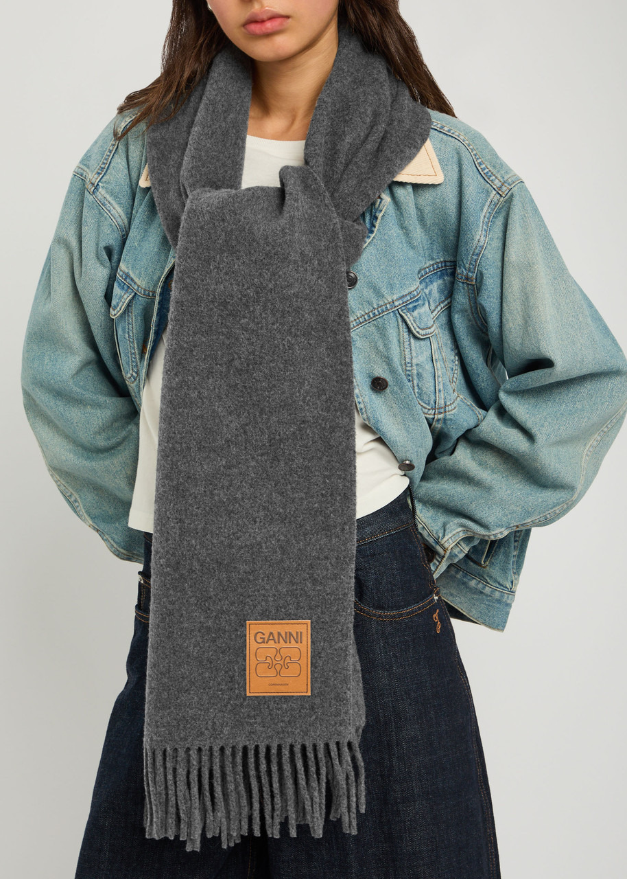 Ganni Designer-appliqué Fringed Wool Scarf - 2