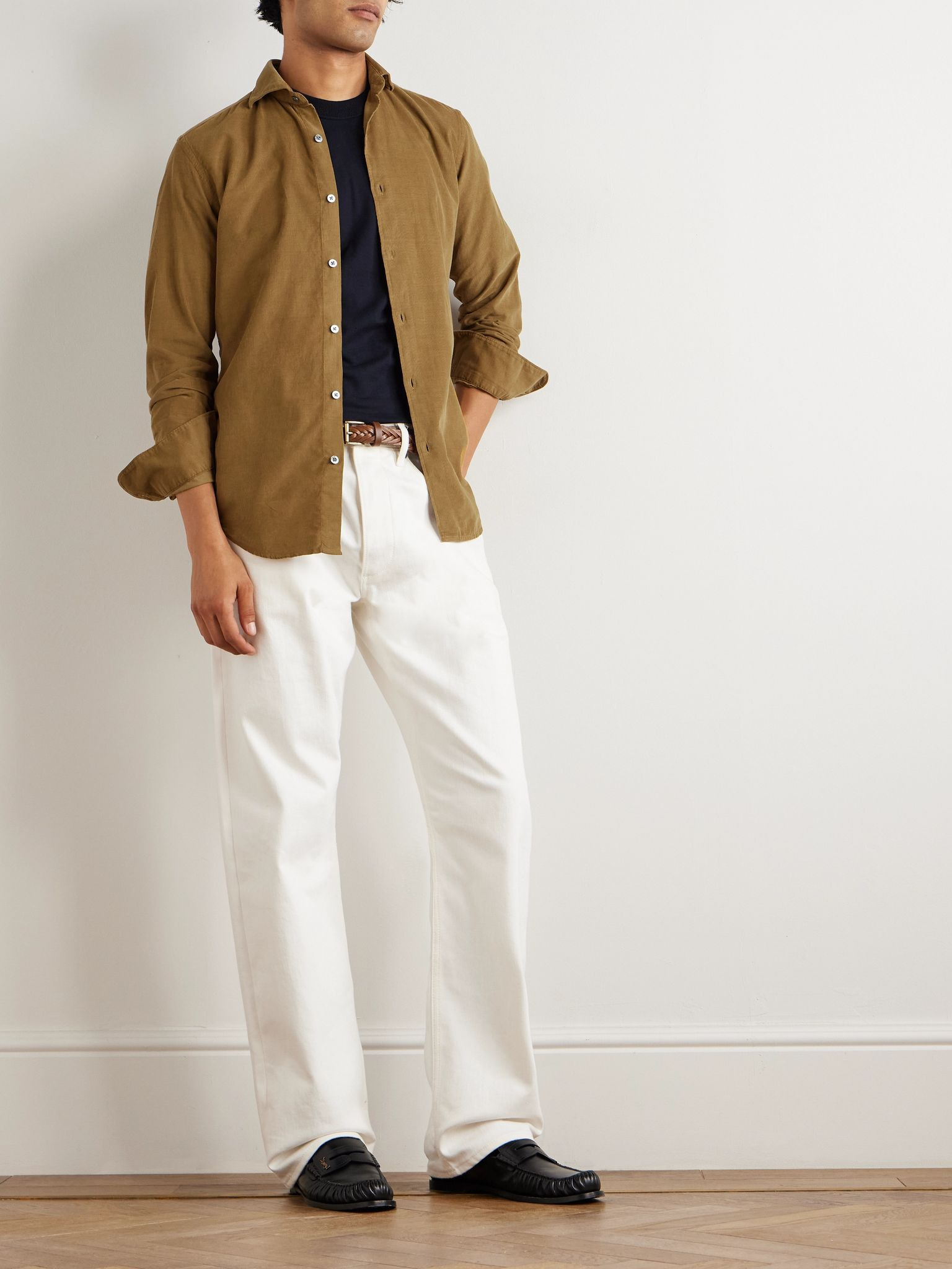 Slim-Fit Garment-Dyed Cotton-Corduroy Shirt Tan - 2
