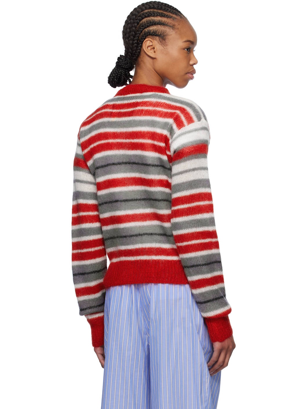 Gray & Red Striped Mohair Sweater - 3