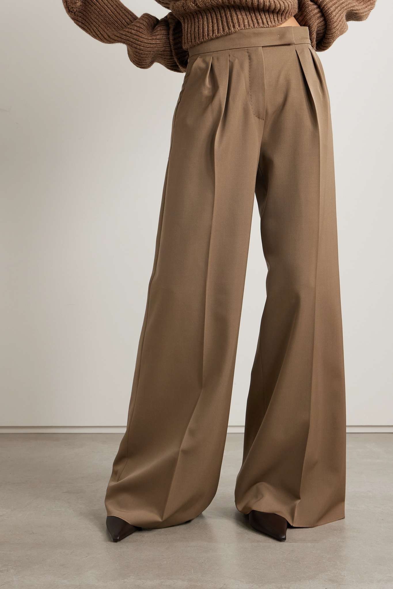 Libbra pleated wool and mohair-blend twill wide-leg pants - 3
