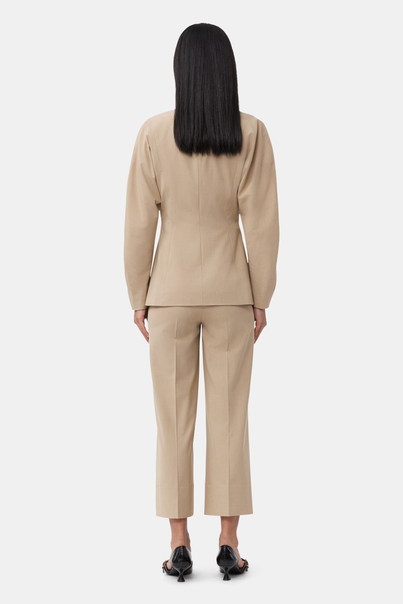 BEIGE FITTED DRAPEY MELANGE BLAZER - 4