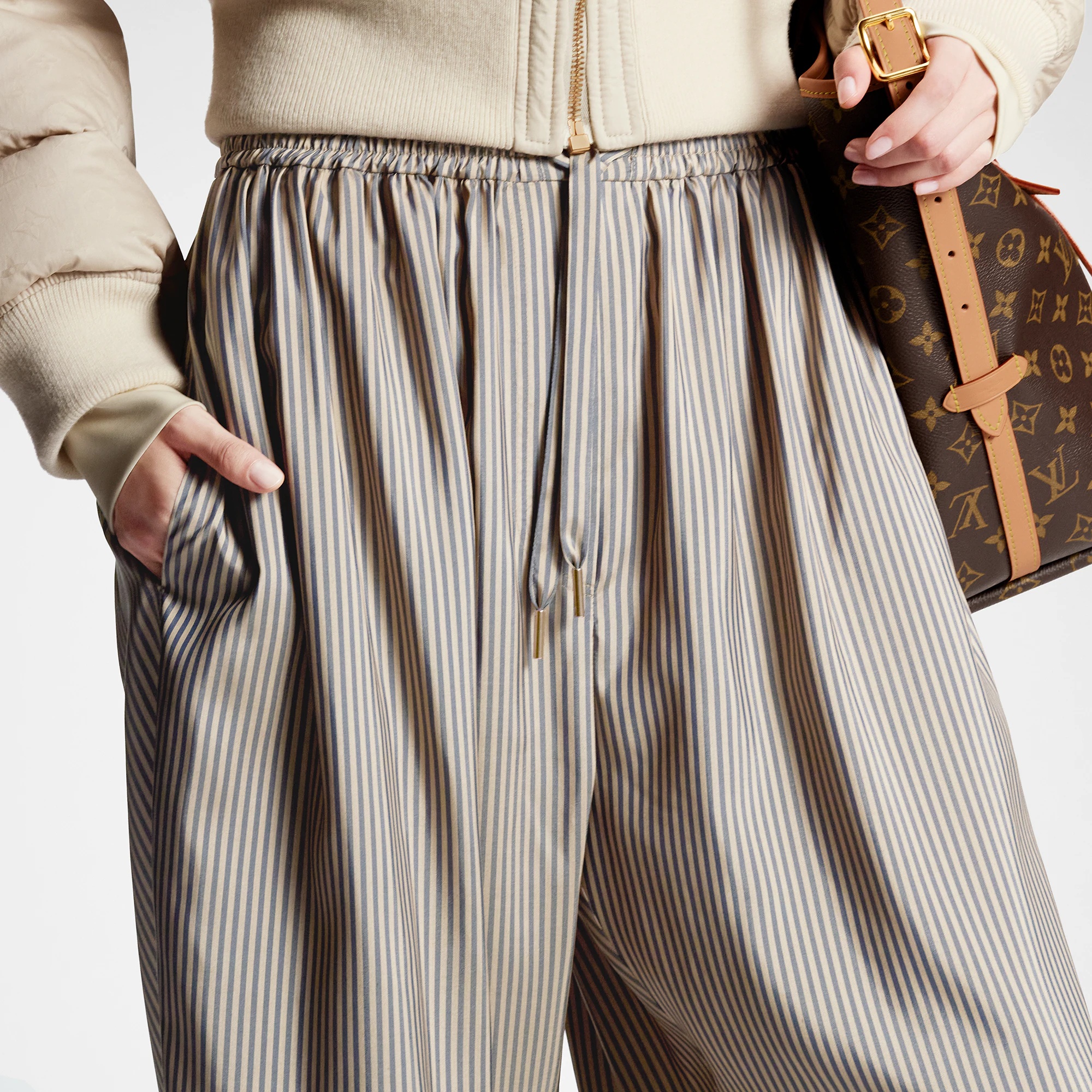 Pinstripe Silk Baggy Pajama Pants - 2