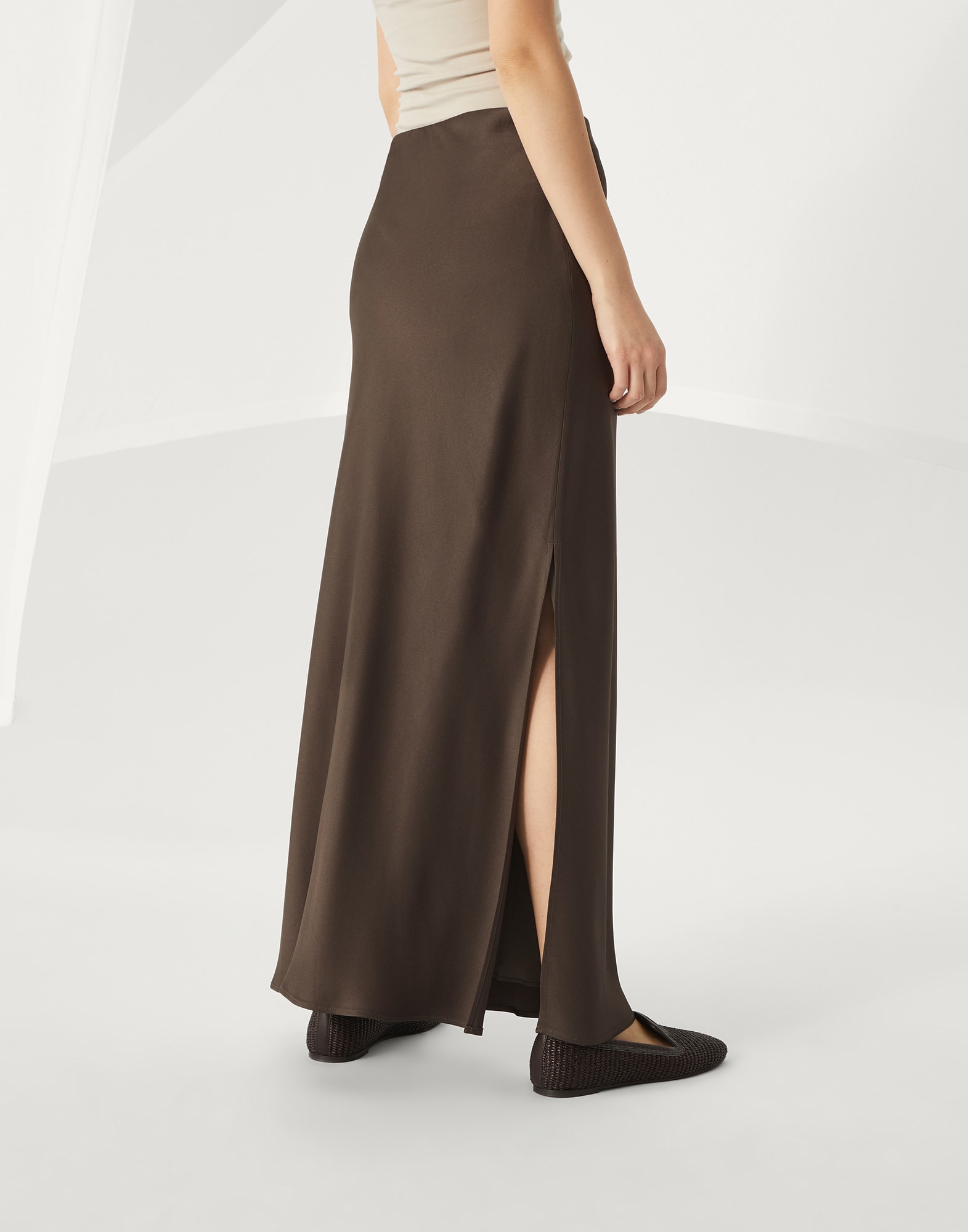 Satin cady fluid bias-cut skirt - 2