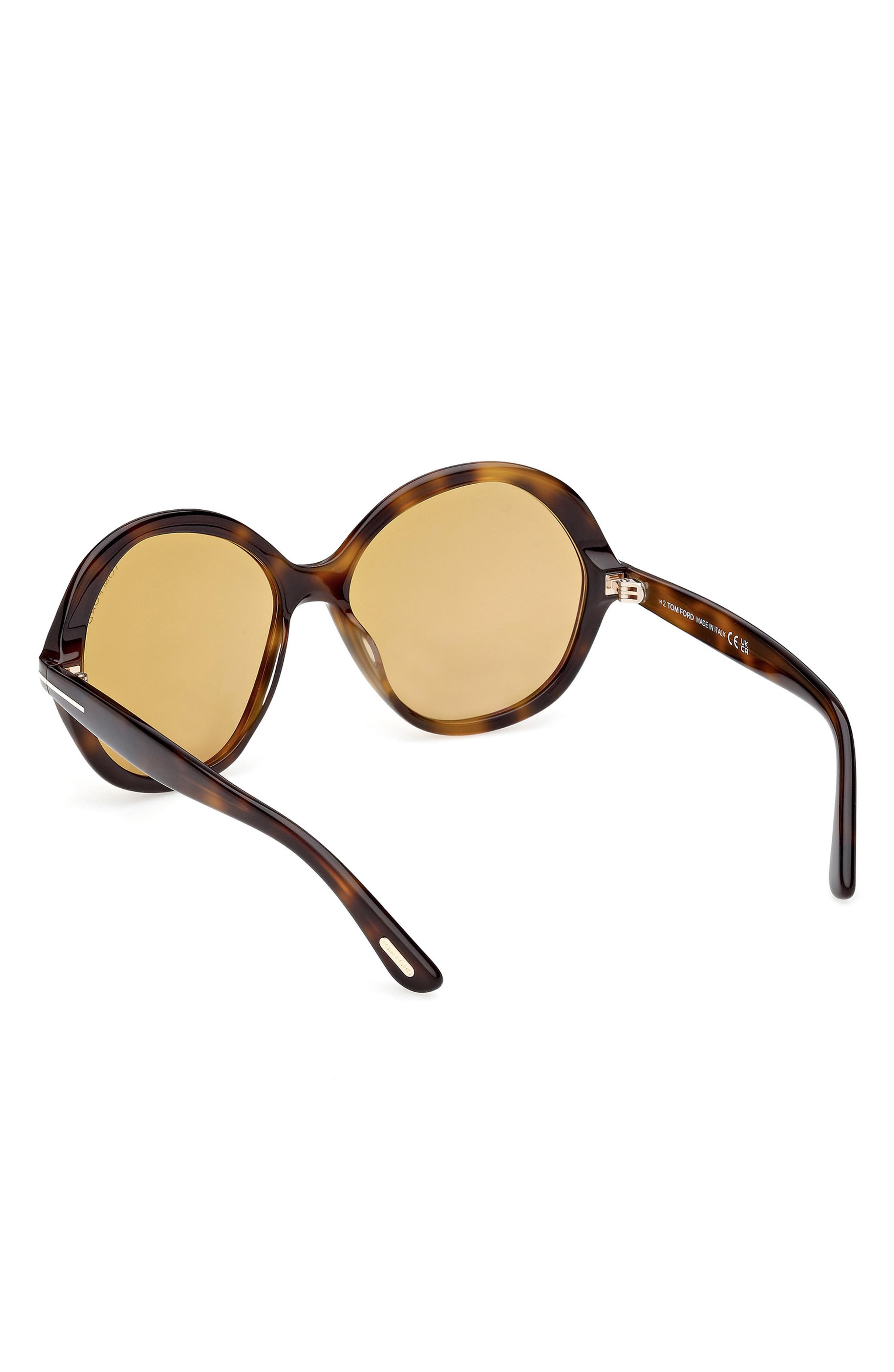TOM FORD Annabelle 60mm Gradient Round Sunglasses in Shiny Dark Havana/Eco/Vicuna at Nordstrom - 3