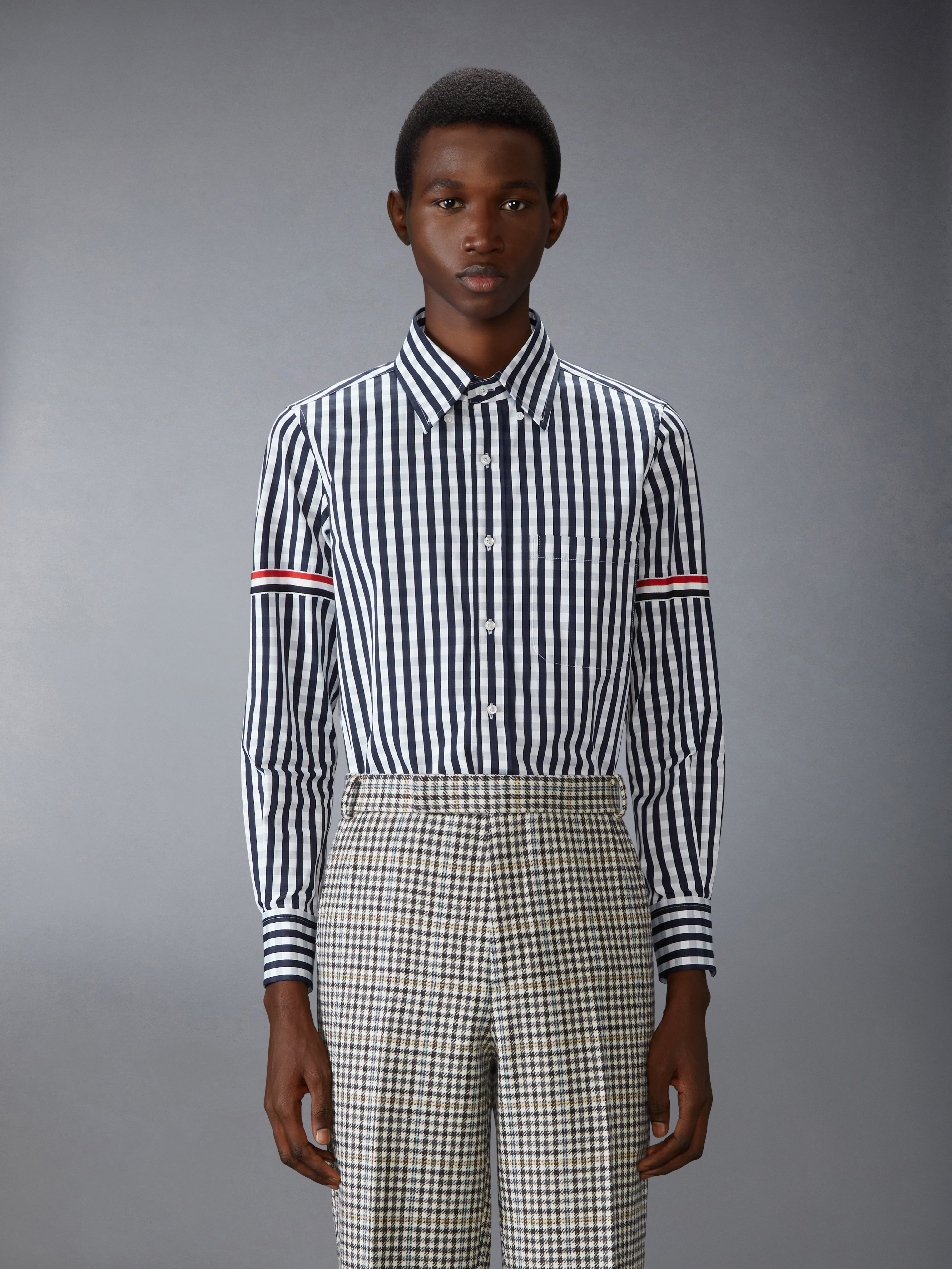 GINGHAM CHECK POPLIN ARMBAND SHIRT - 2
