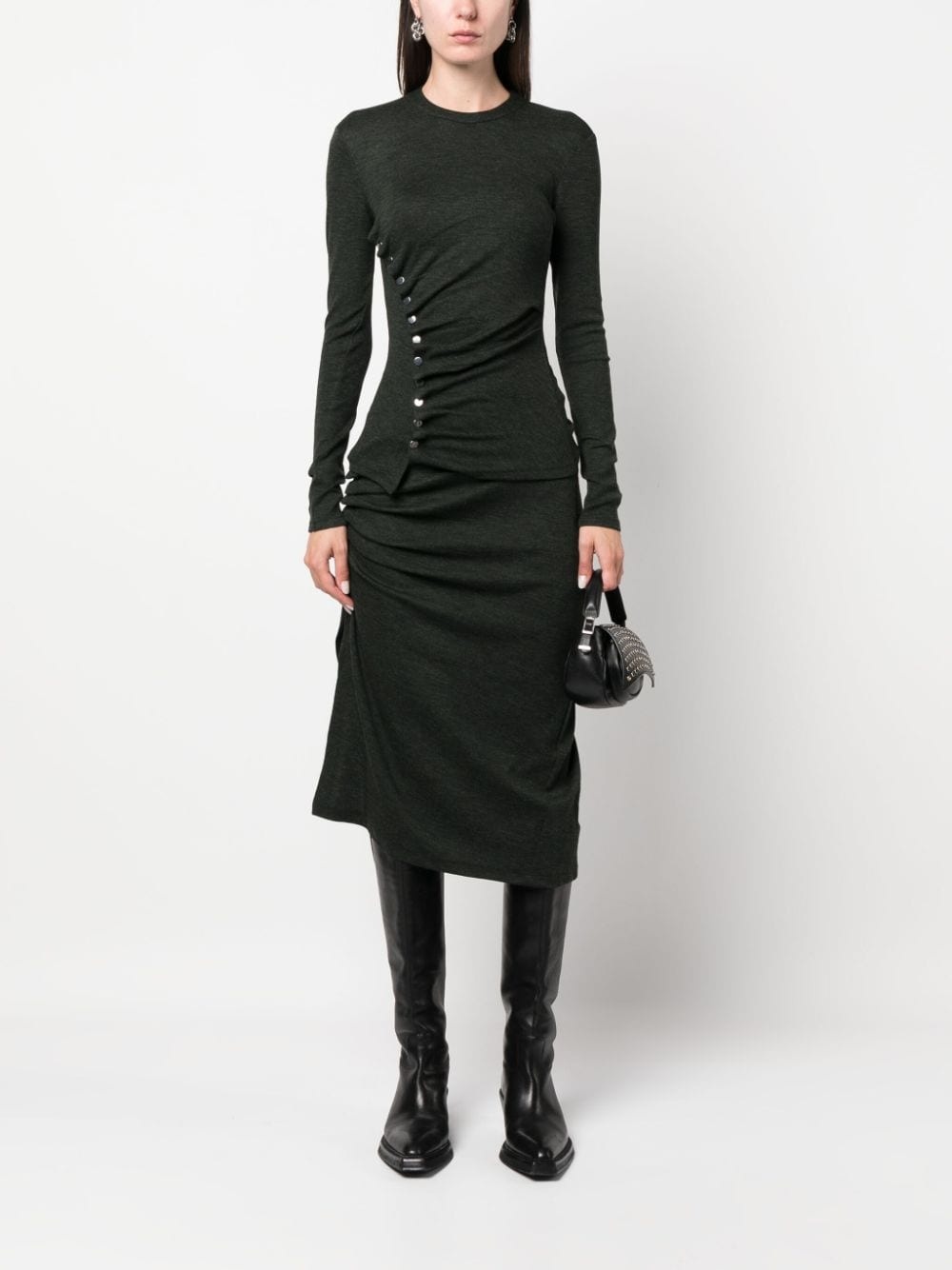 asymmetric gathered midi skirt - 2