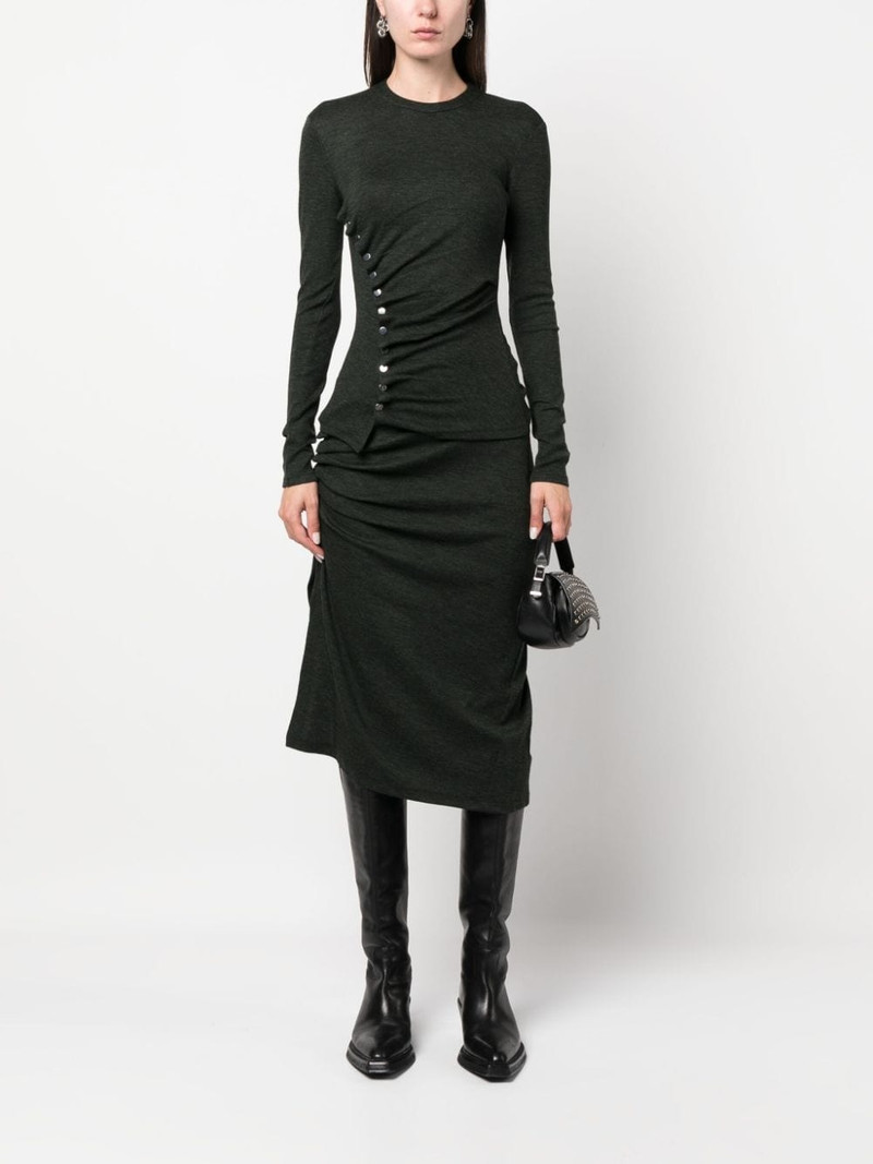 rabanne asymmetric gathered midi skirt outlook