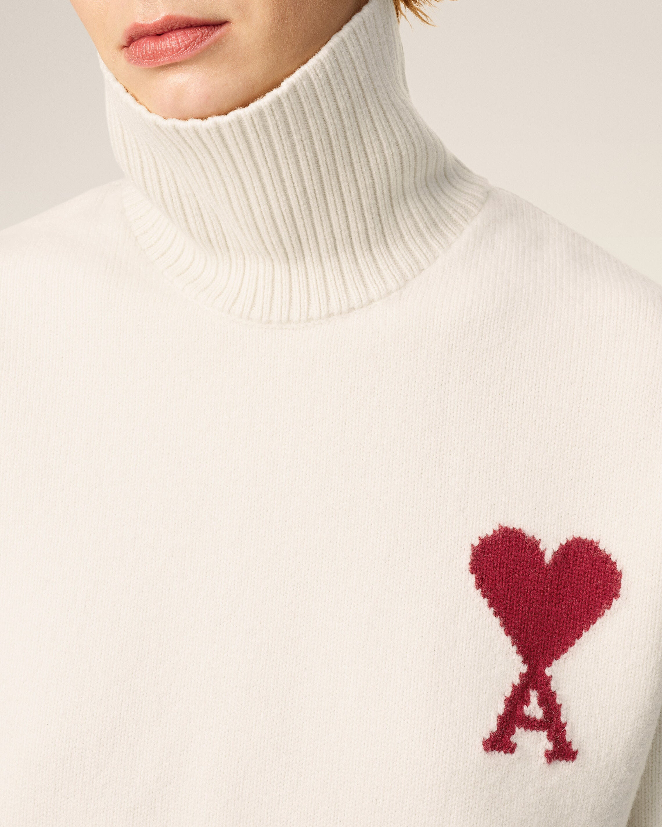 WHITE WOOL AMI DE COEUR FUNNEL NECK SWEATER - 4