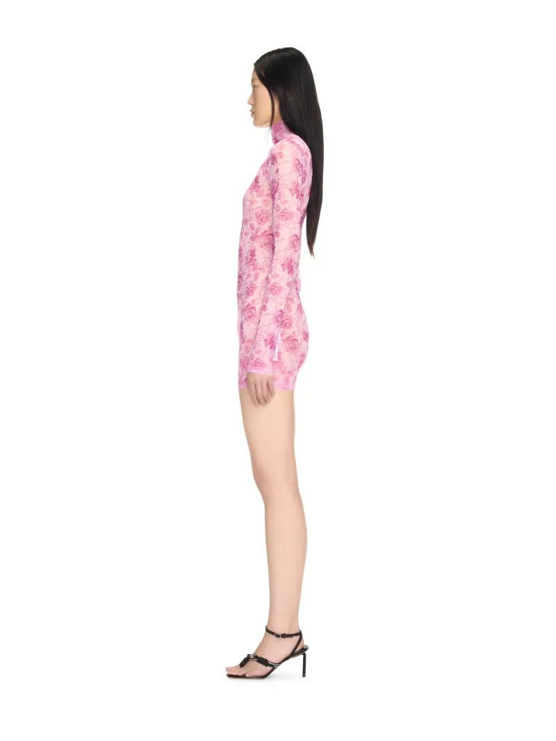 Pink Stamp Roses Short Dress - 5