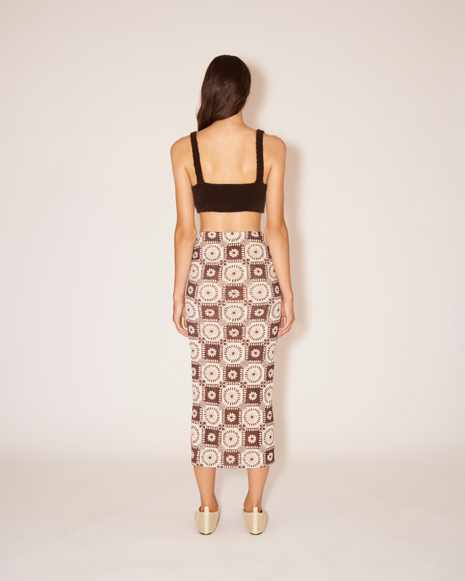 SIBI - Mesh-jersey tile print skirt - Brown - 4