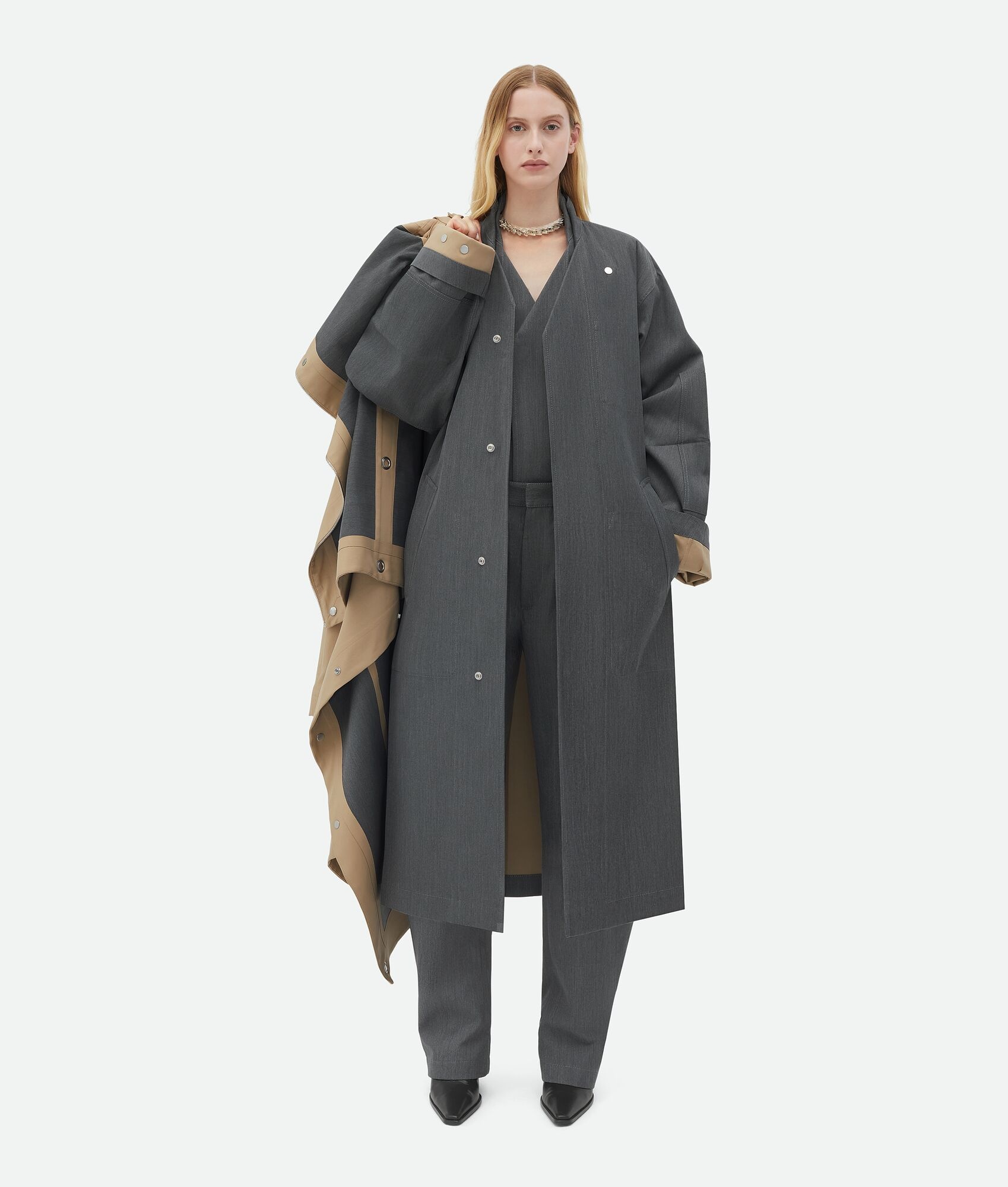 Bonded Wool And Cotton Cape - 4