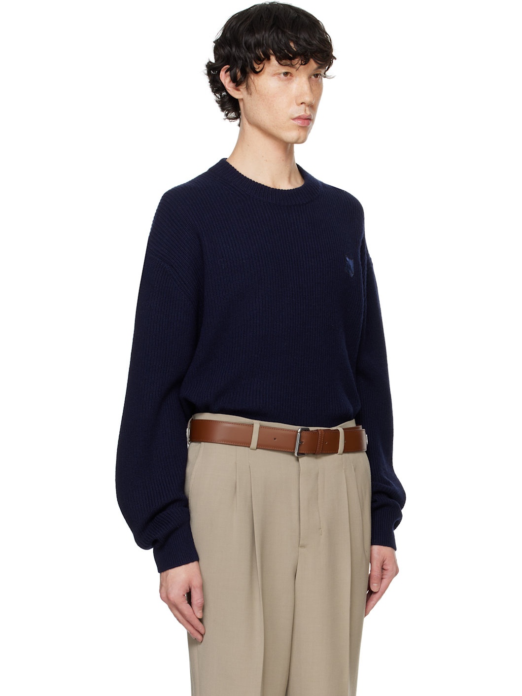 Navy Bold Fox Head Patch Comfort Ribbed Sweater - 2