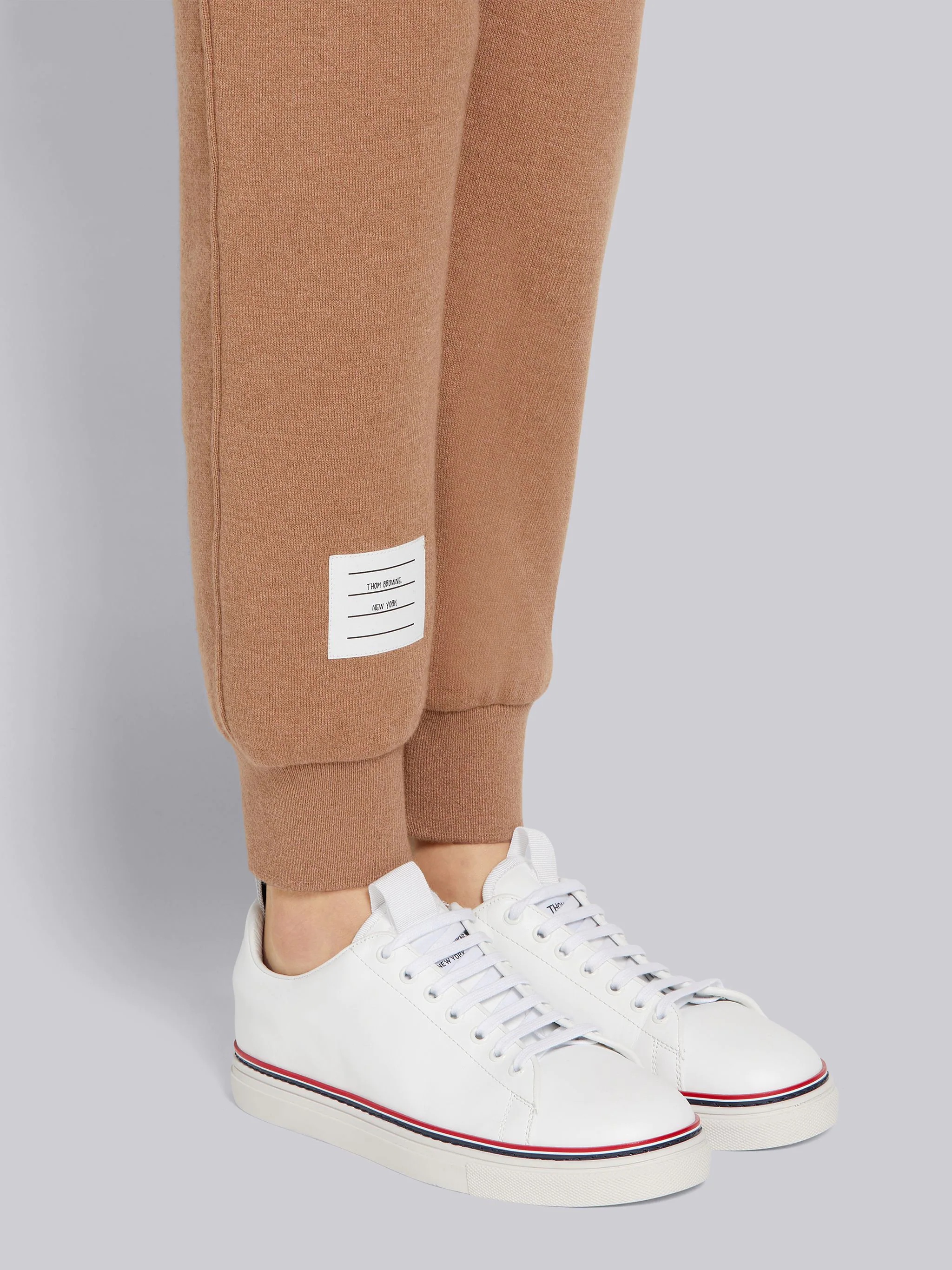 Camel Knitted Double Face Cashmere 4-Bar Sweatpants - 6