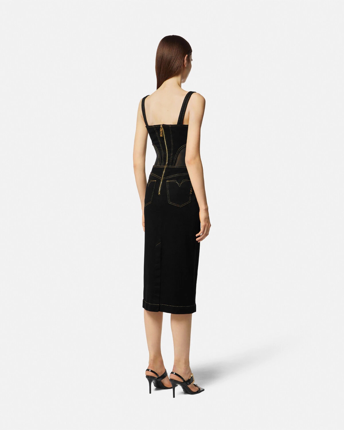 Baroque Buckle Midi Denim Dress - 5