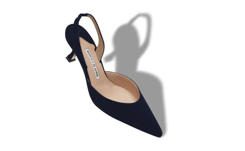Manolo Blahnik Navy Blue Suede Slingback Pumps outlook