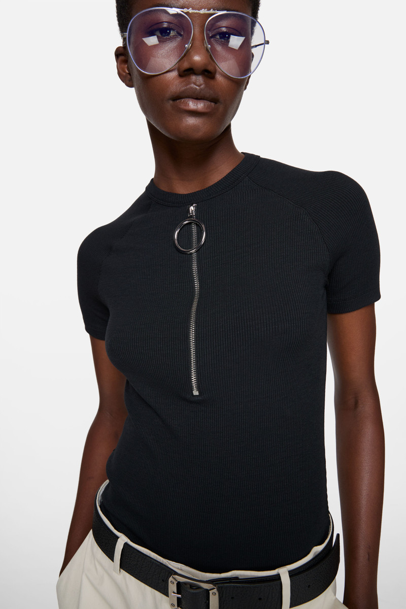 Ribbed t-shirt with zipper - Black 3