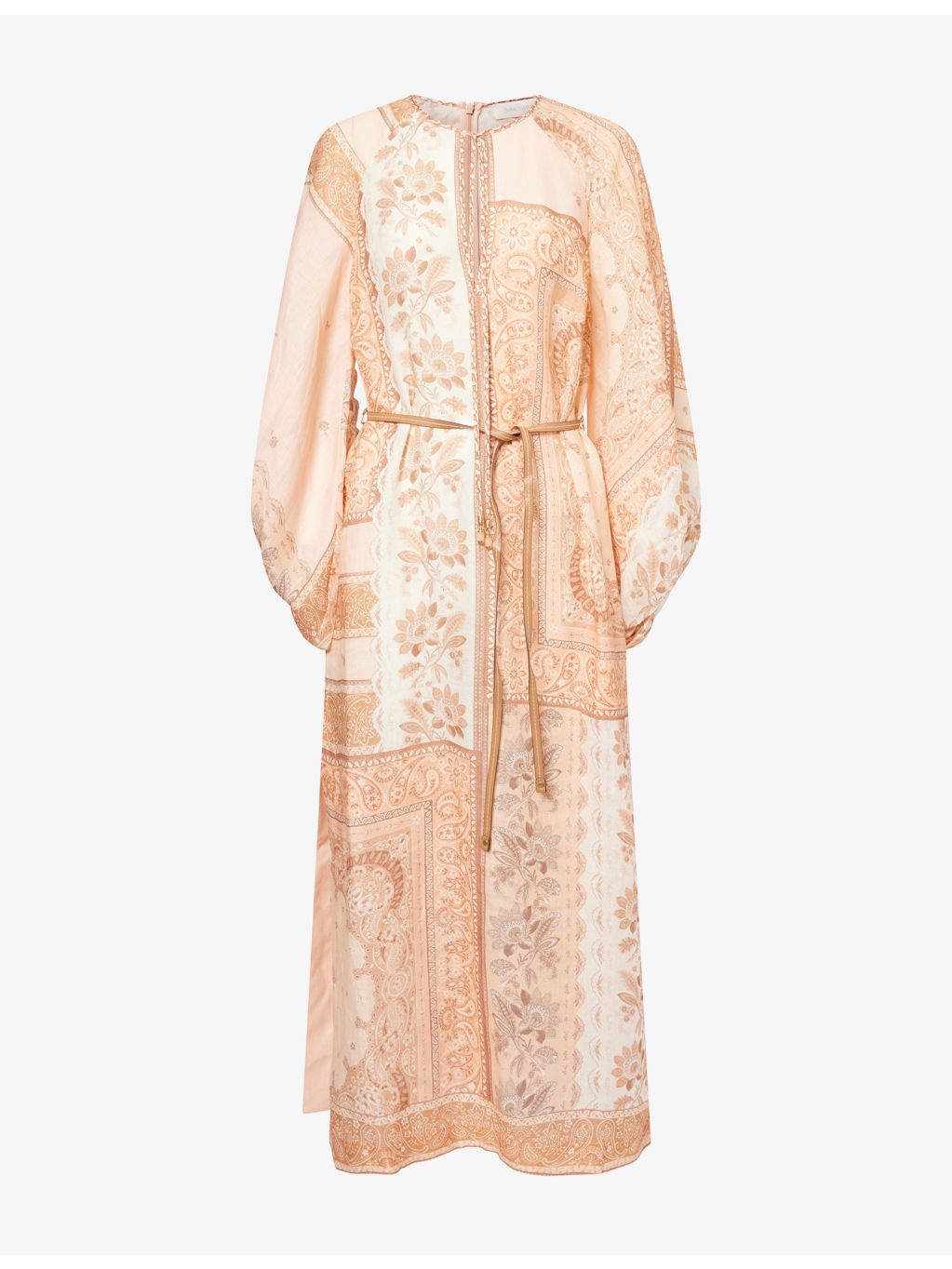 Lucky Balloon-Sleeves Linen Midi Dress - 1