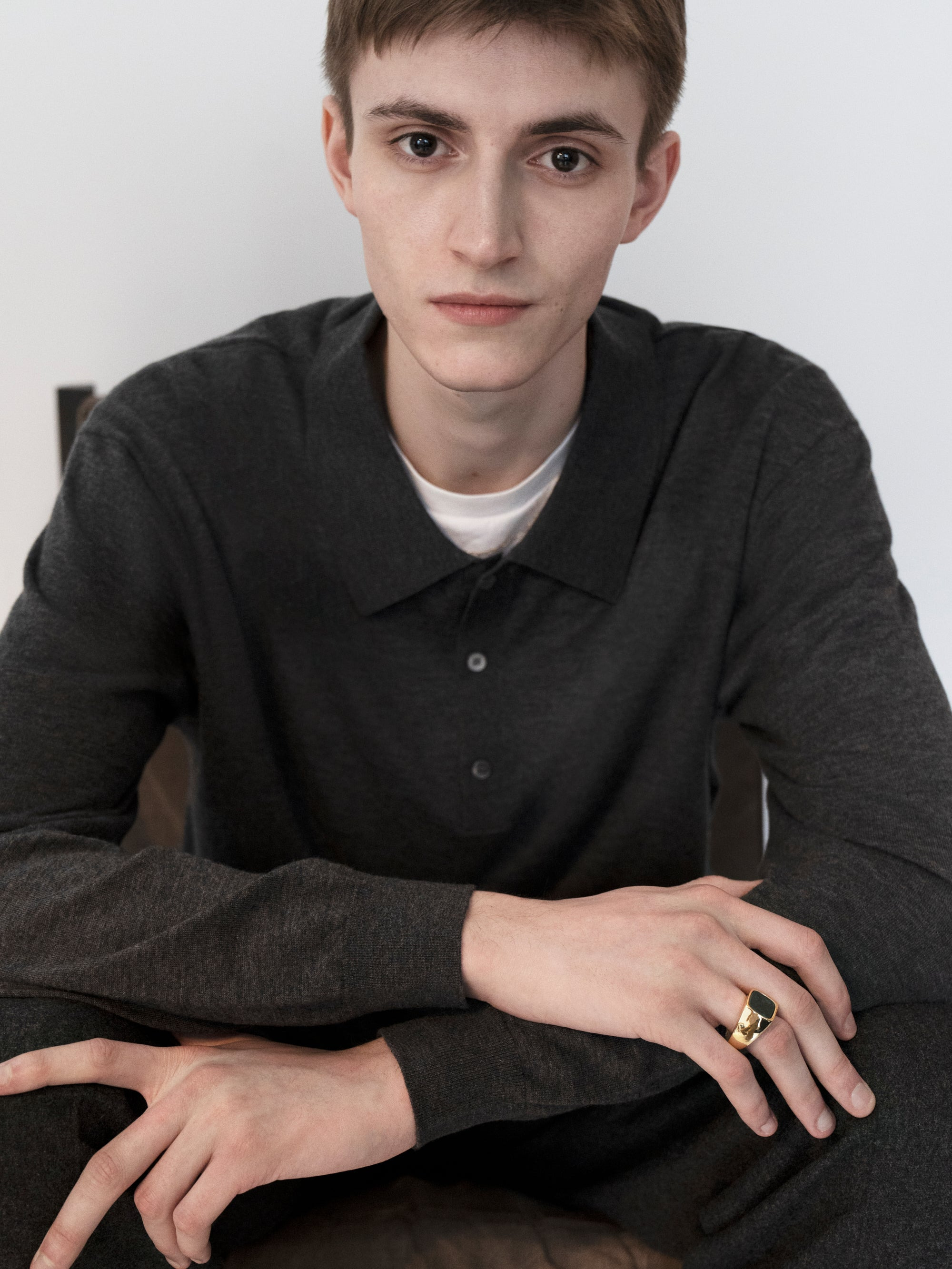Superfine Polo Sweater in Grey Melange - 4