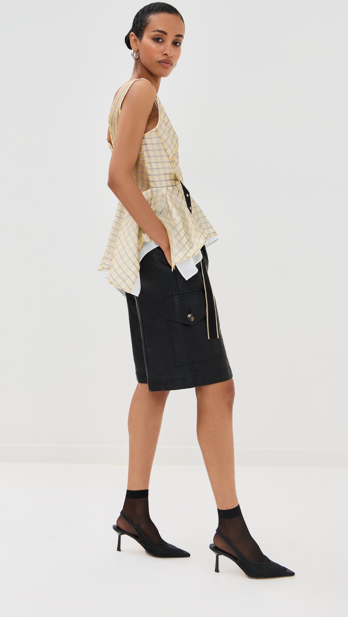 Plaid Organza V Neck Flounce Top - 3