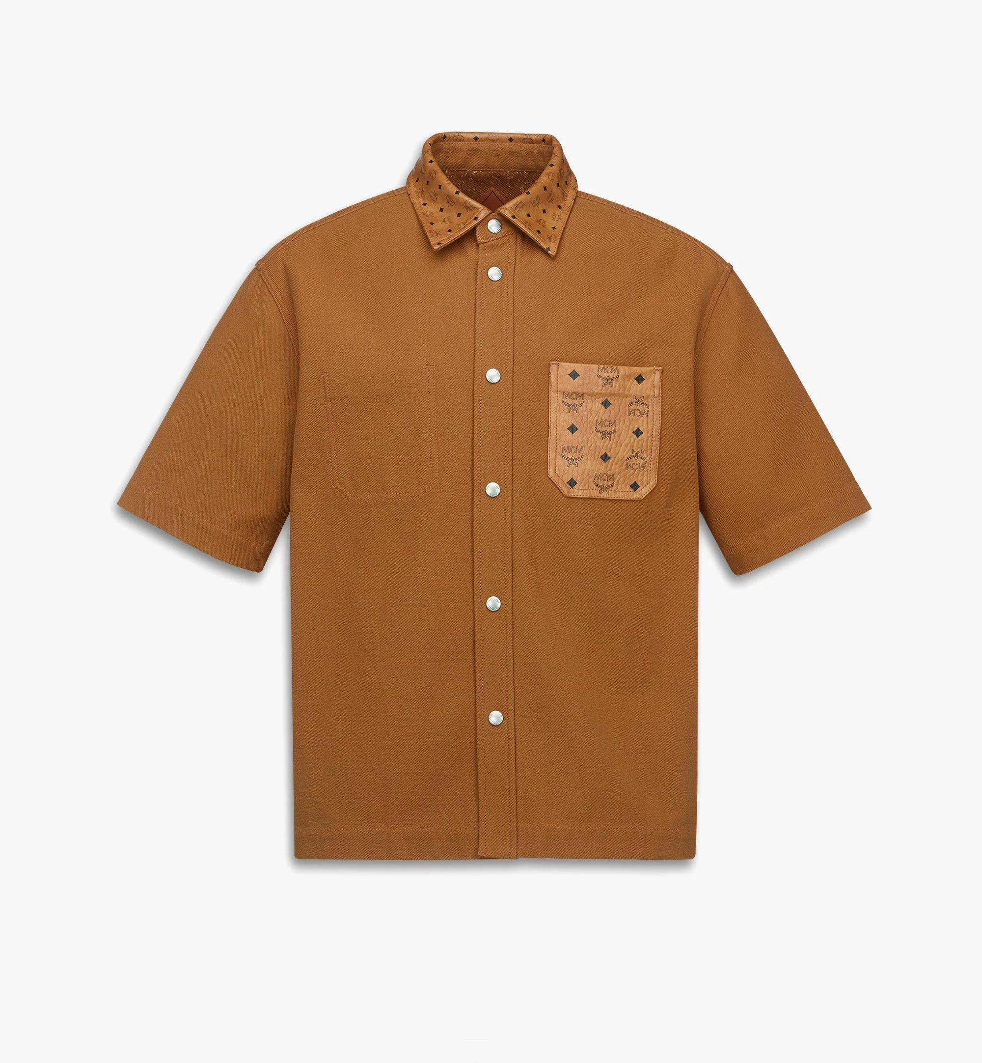 Shirt in Cotton and Monogram Print Leather - 1