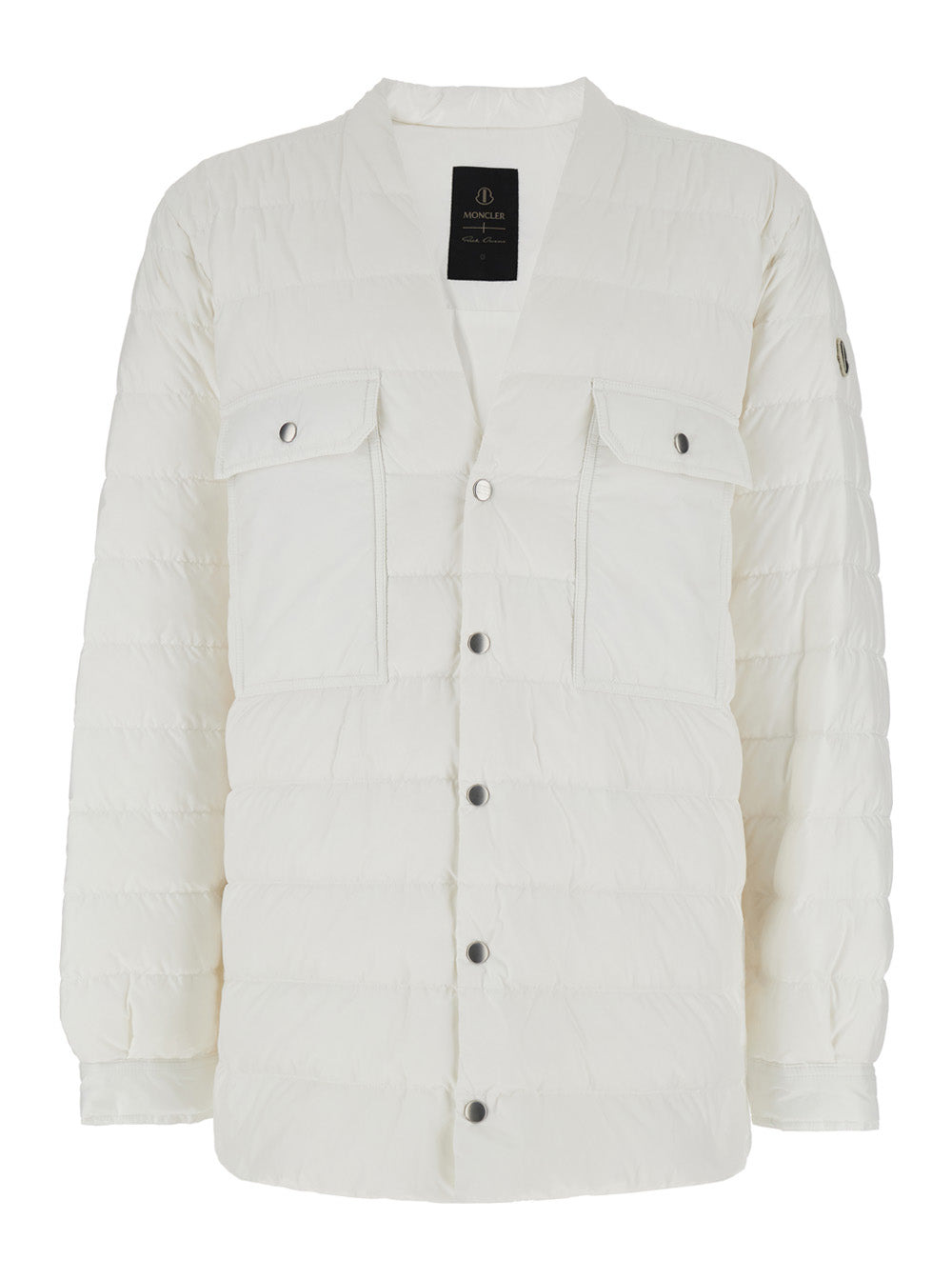 Rick Owens X Moncler Men White Down Jacket With Logo Patch On The Sleeve And Snap Buttons In Tech Fa - 1