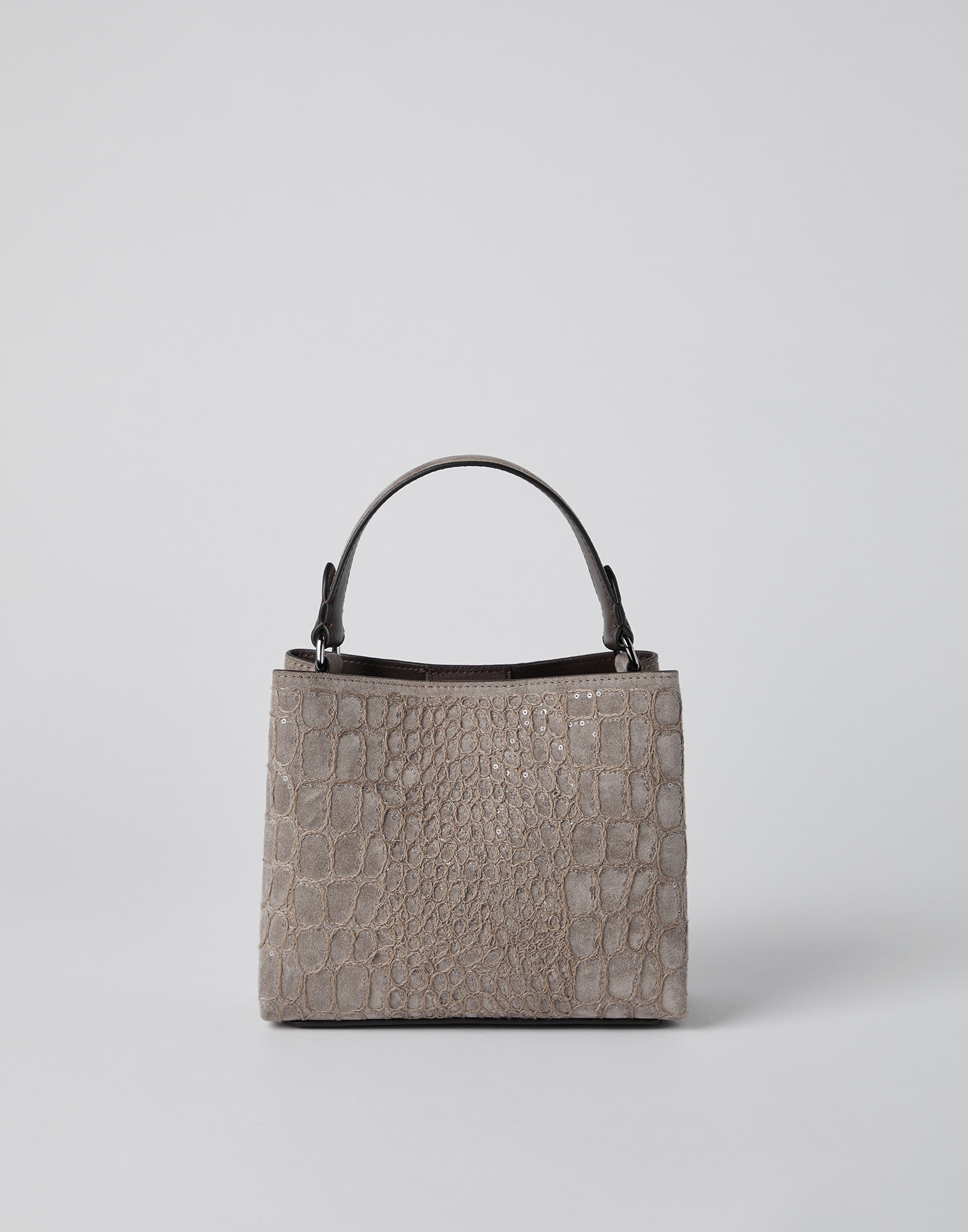 Crocodile embroidery bag in suede - 1
