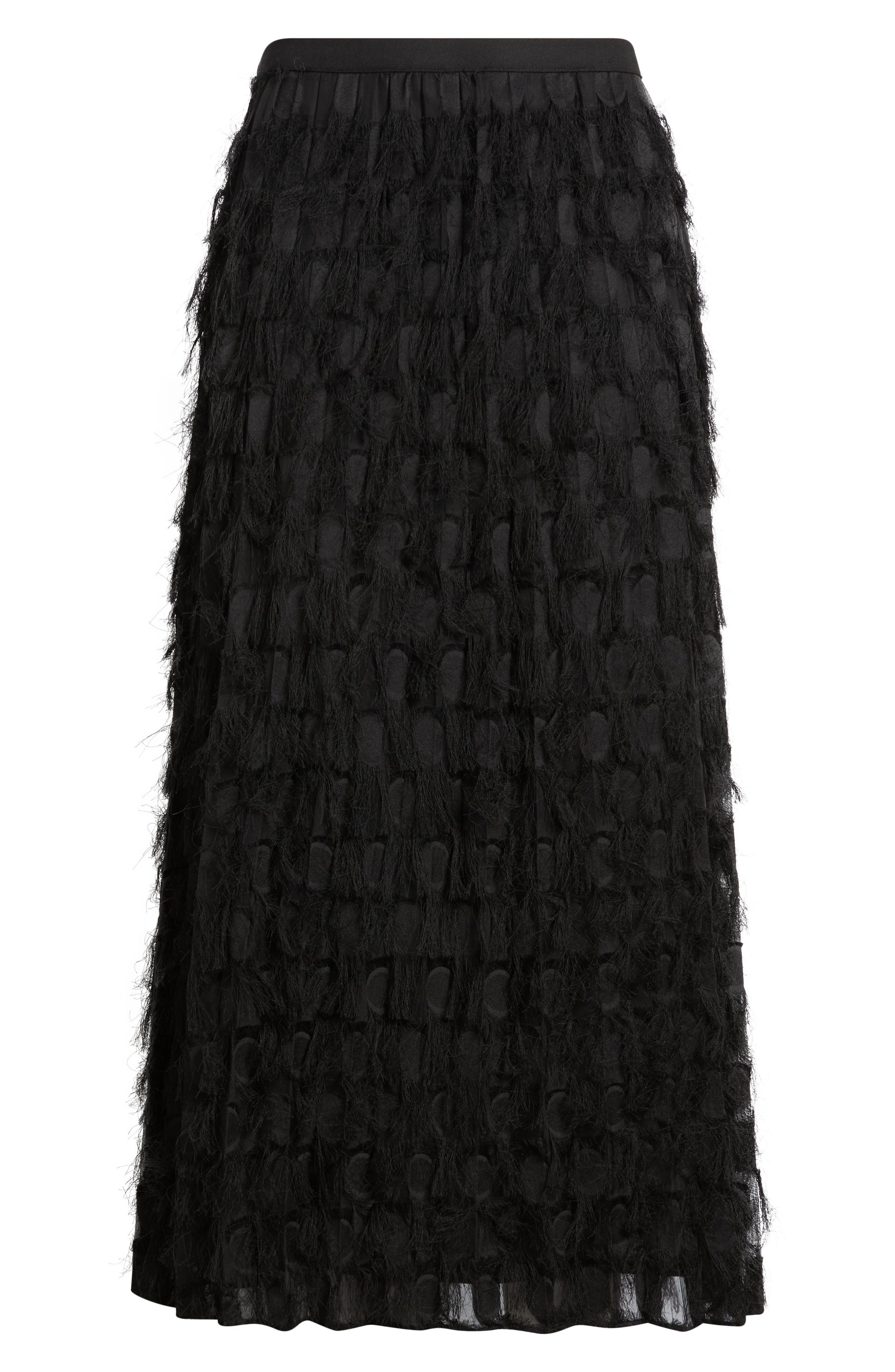 BOSS Vodia Fringe Detail Midi Skirt in Black at Nordstrom - 5