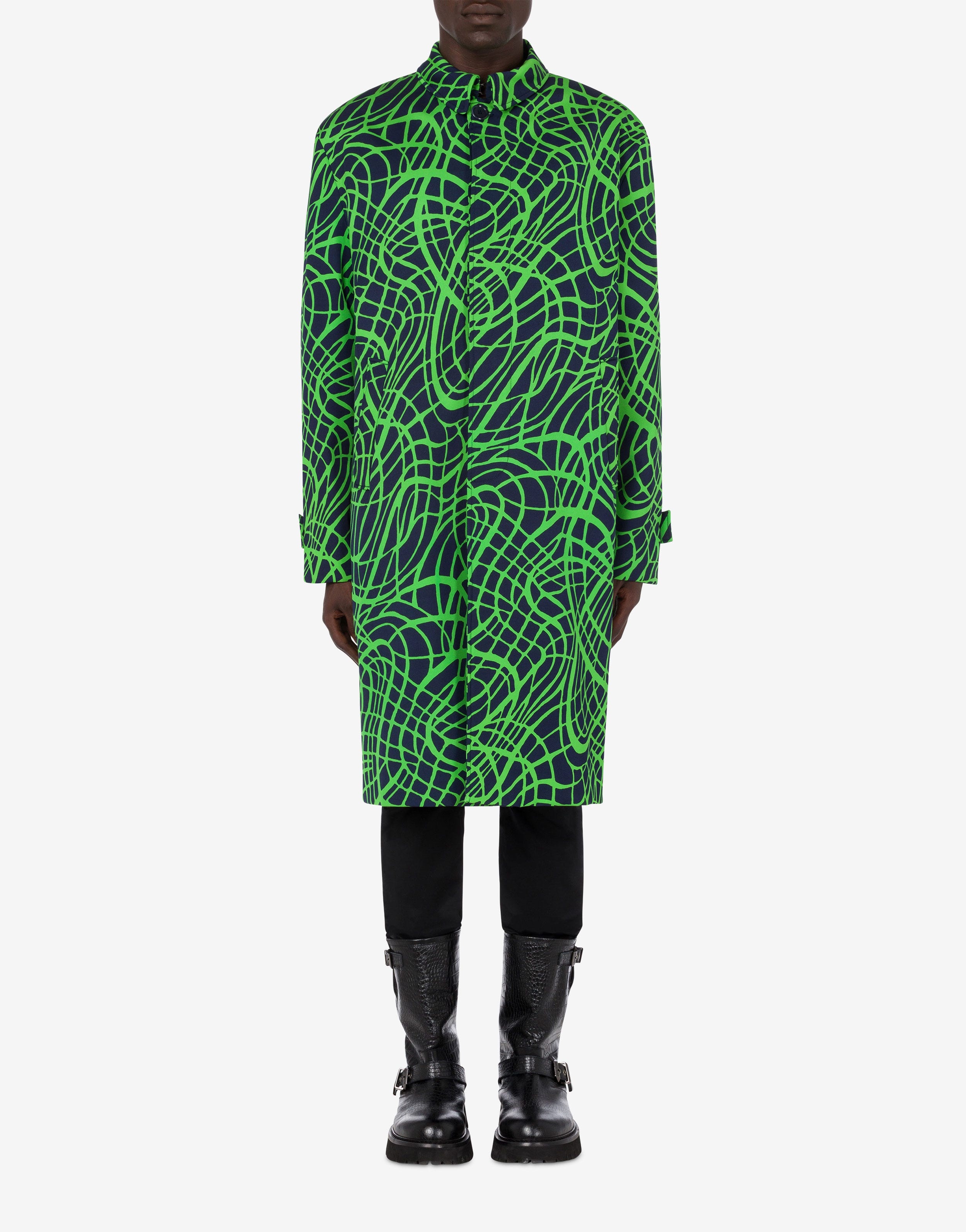 WAVE LINE PRINT WOOL AND VISCOSE TRENCH COAT - 2