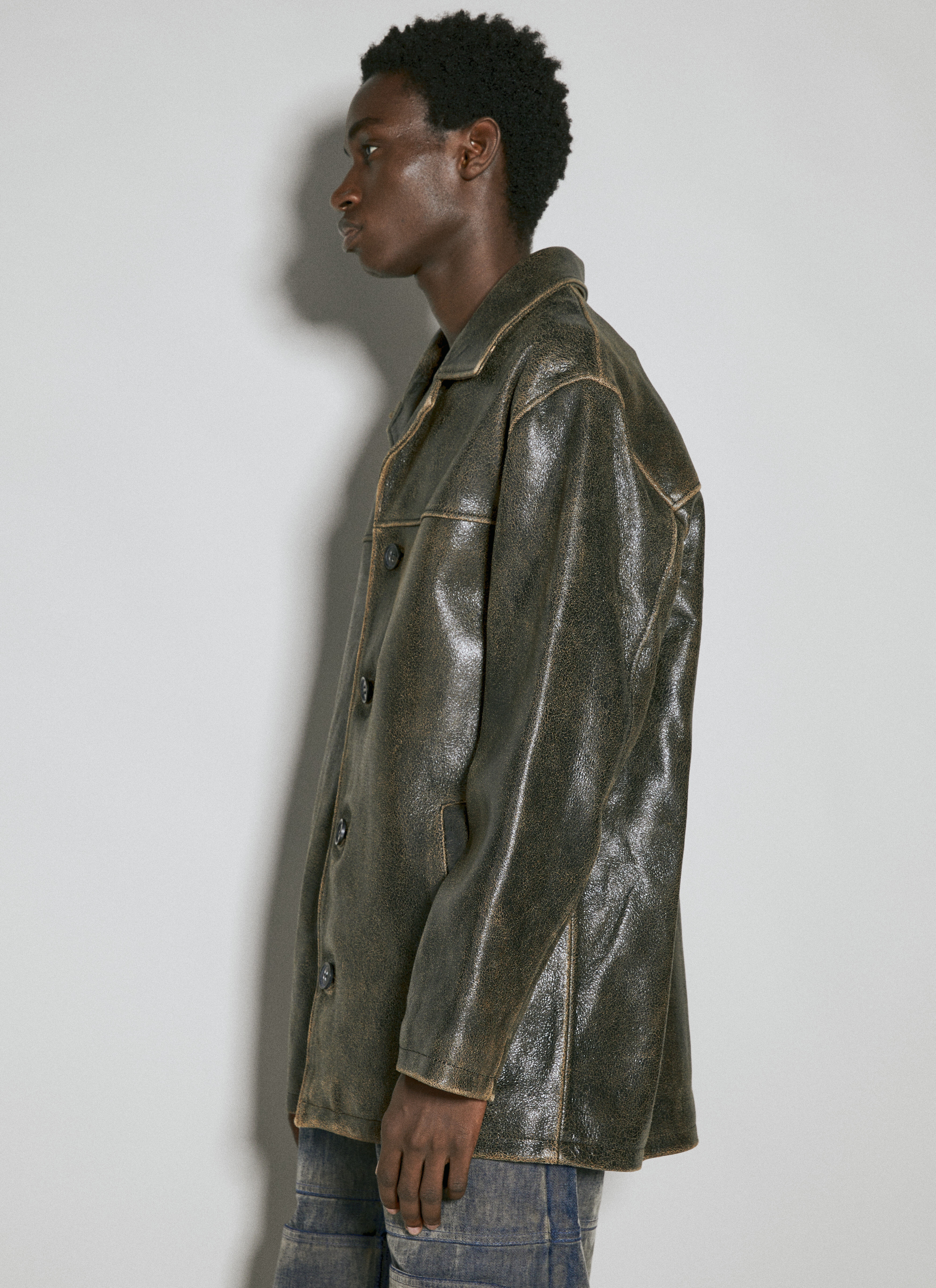 Crackle Leather Coat - 5
