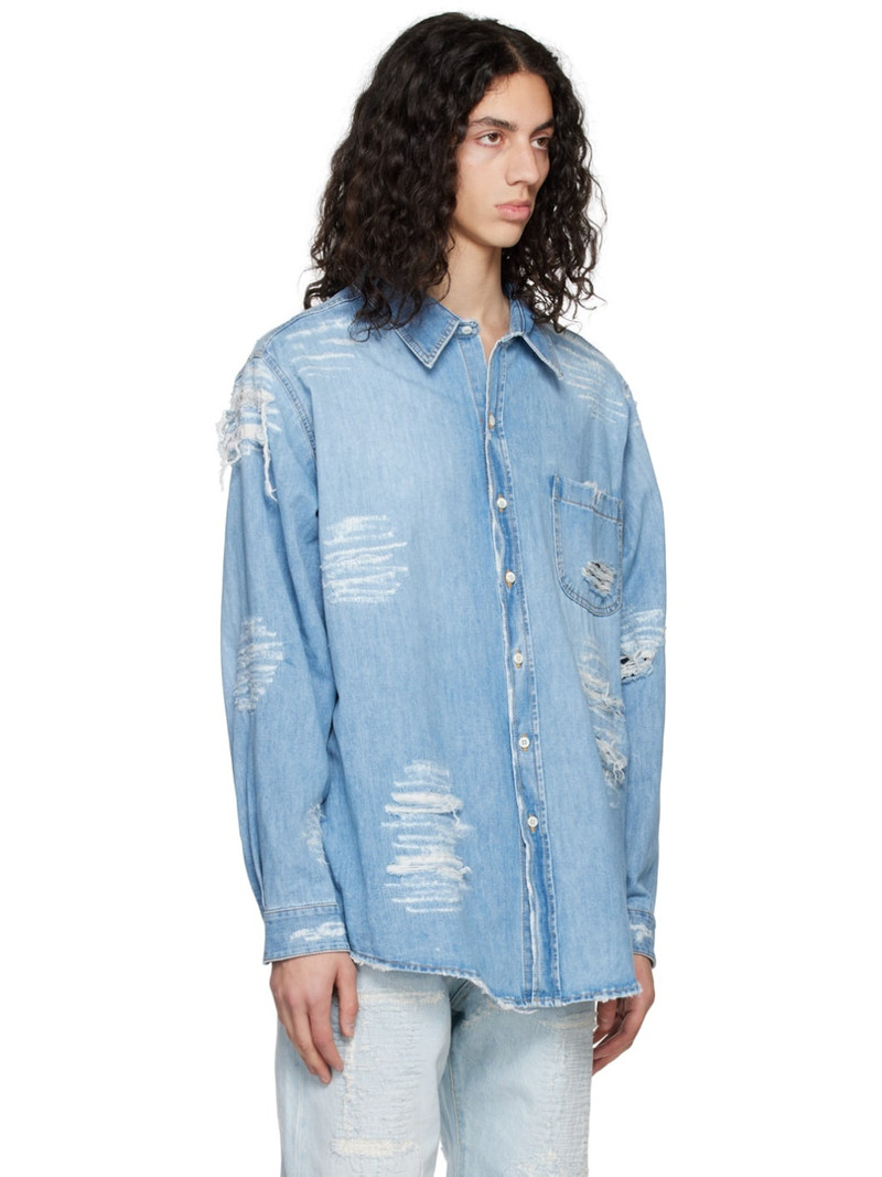 Blue Distressed Denim Shirt 2