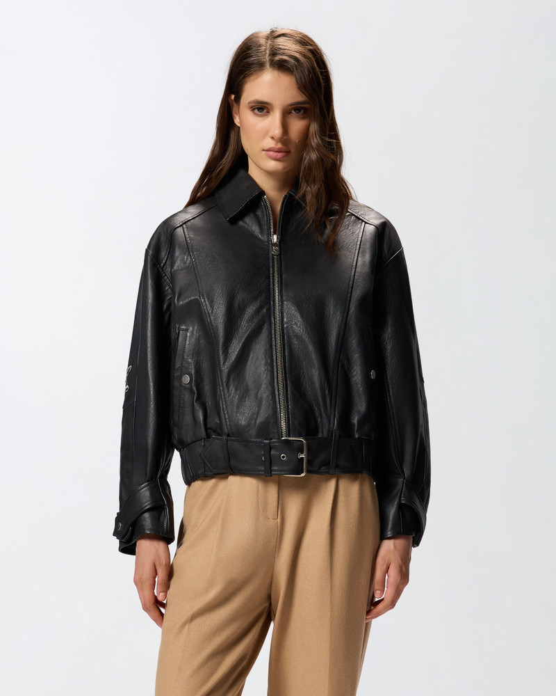 PINKO BUBBLE LEATHER JACKET WITH EMBROIDERY outlook