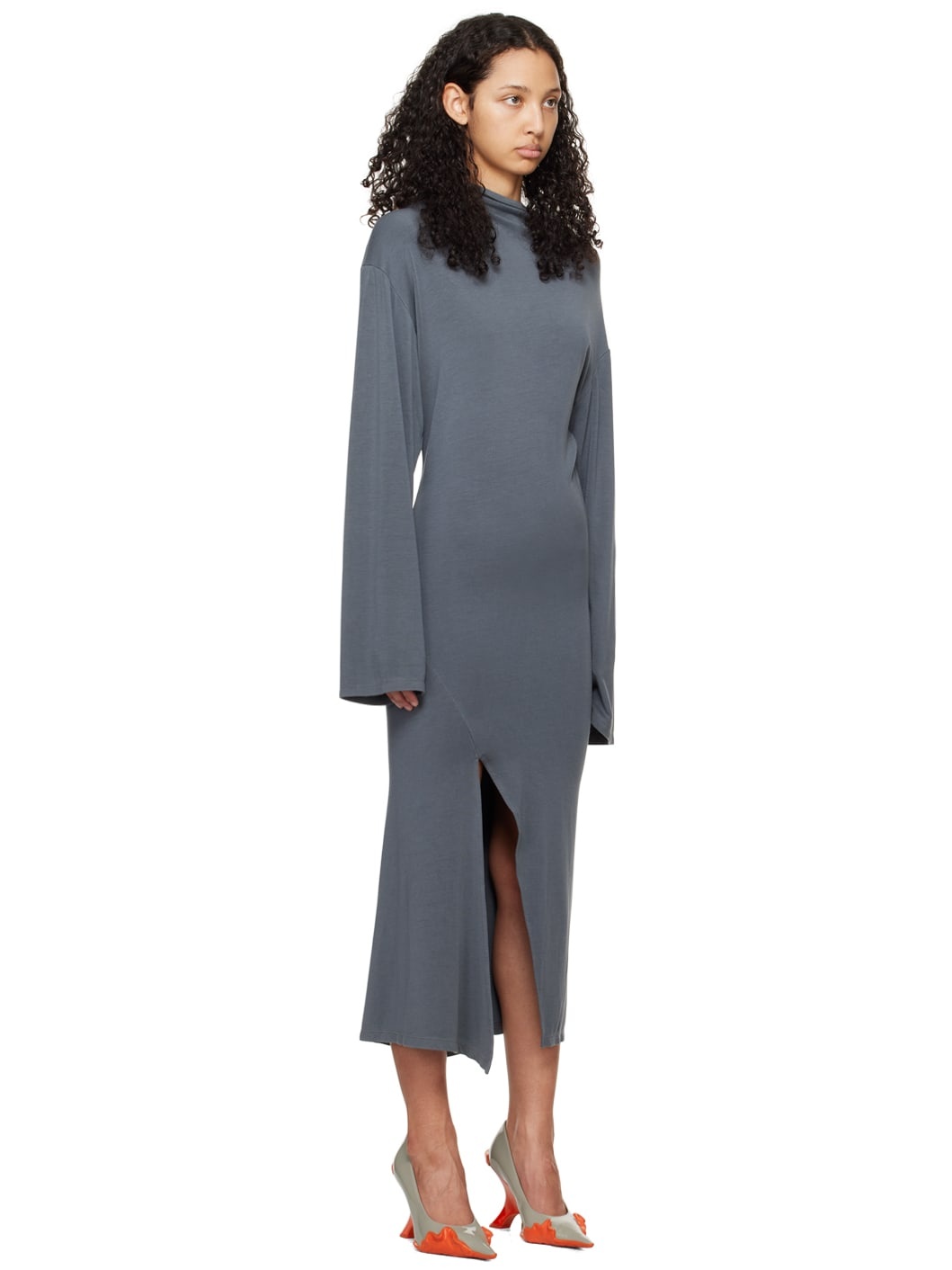 Gray Vented Midi Dress - 2