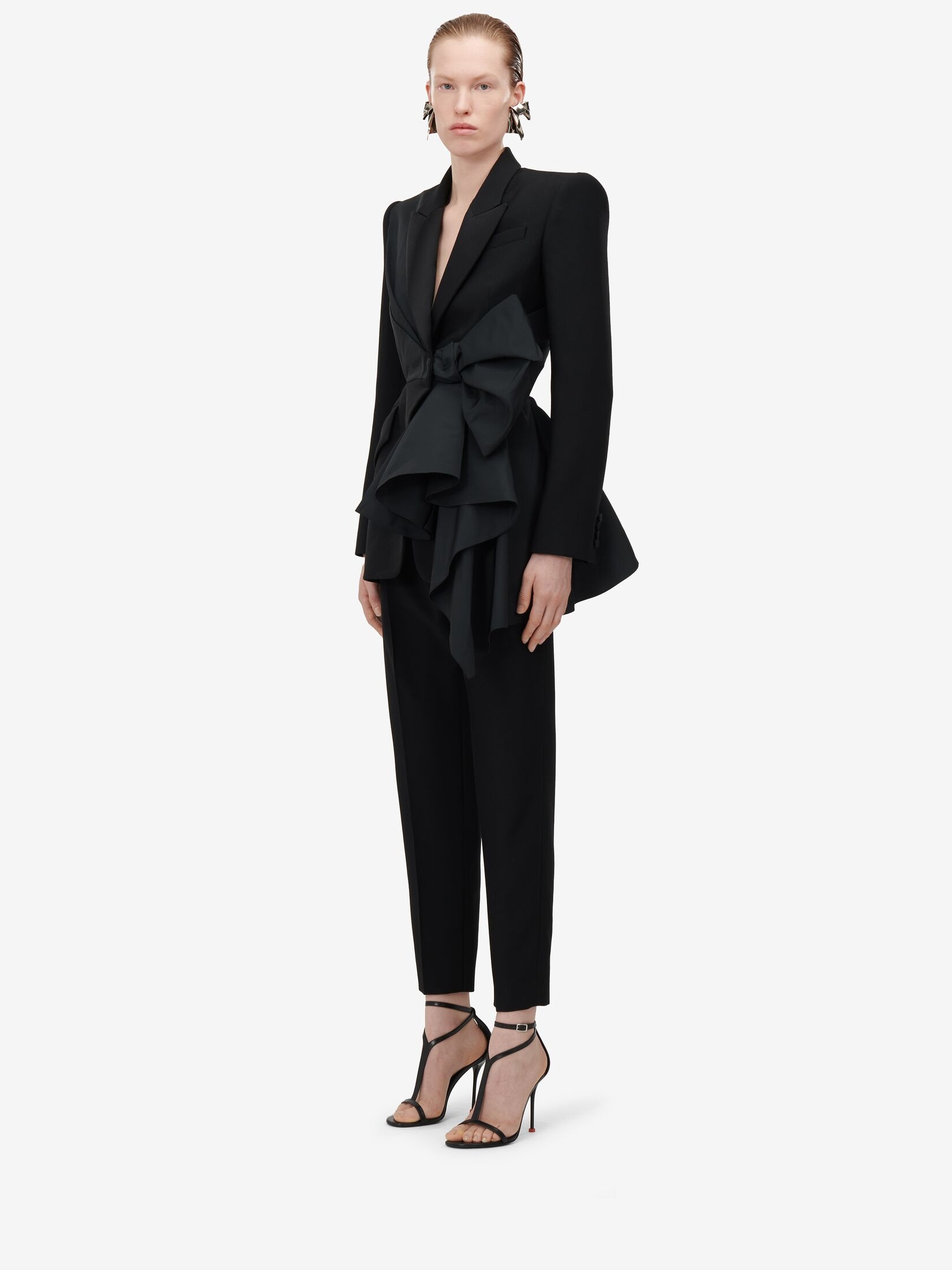 Women's Bow Slashed Jacket in Black - 5