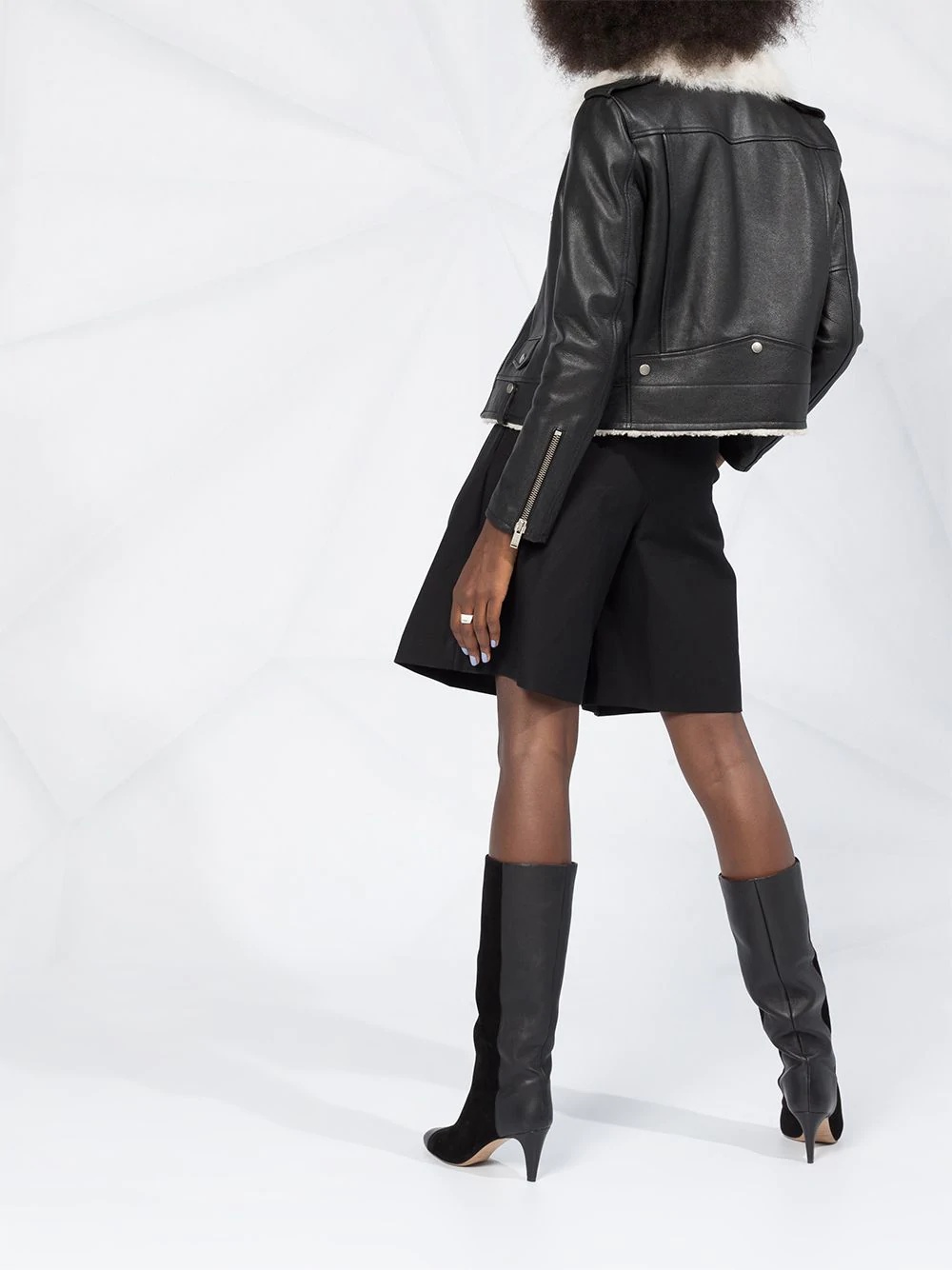 shearling collar biker jacket - 6