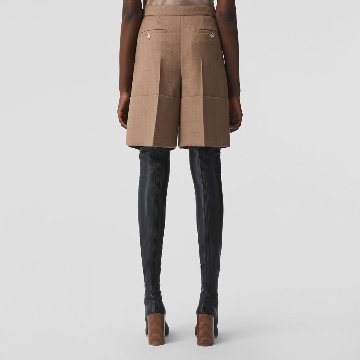 Cuff Detail Wool Tailored Shorts - 4