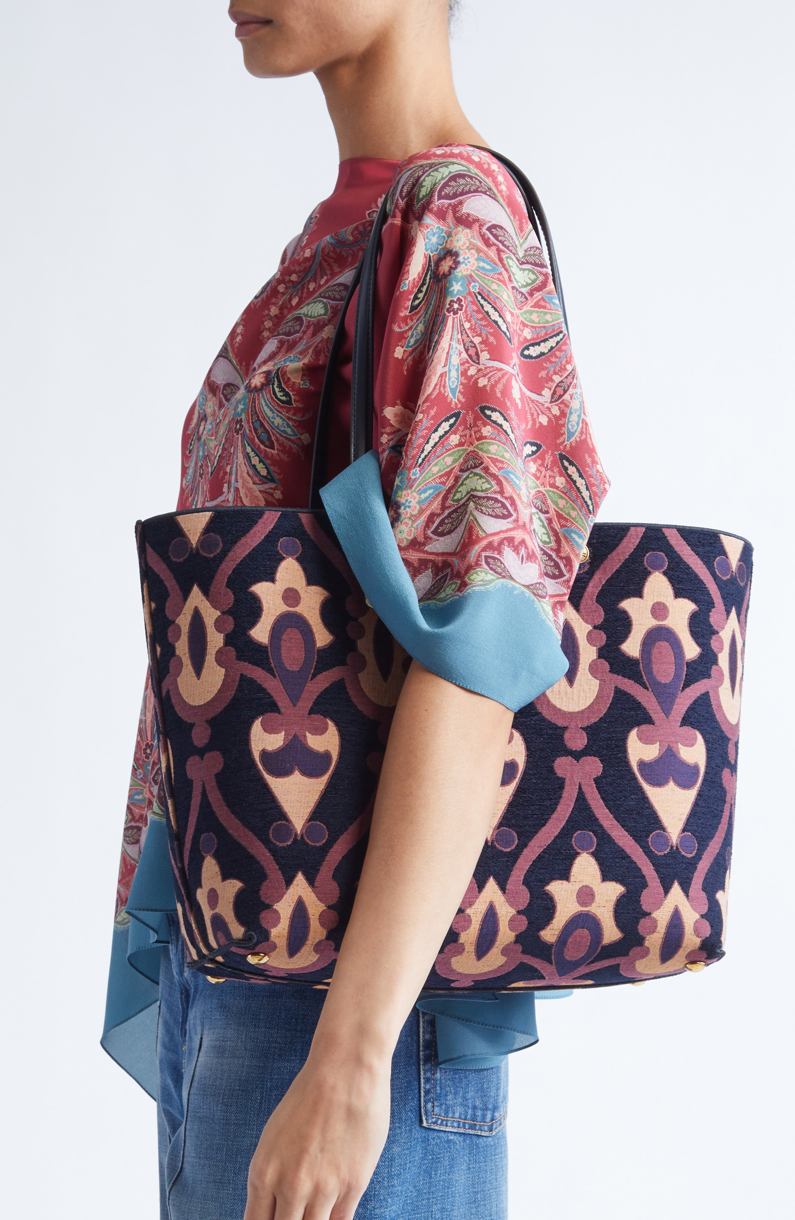 Etro Medium Essential Jacquard Shopper in S9883 Multicolour/Blue at Nordstrom - 2