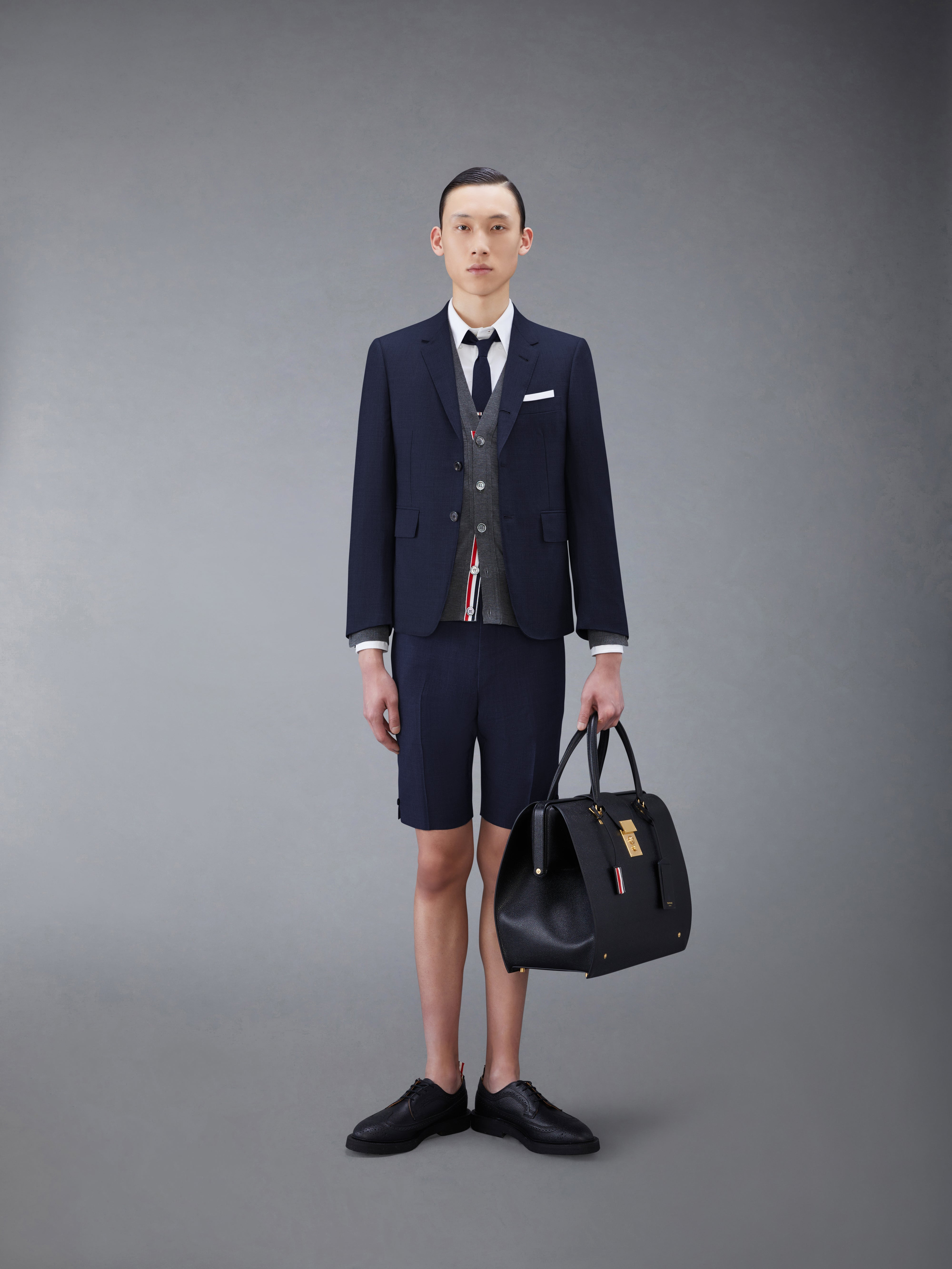 Navy Super 120's Wool Twill Classic Short - 3