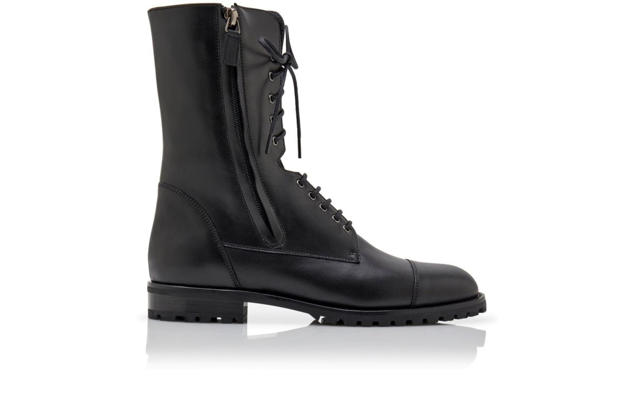 Black Calf Leather Military Boots - 1