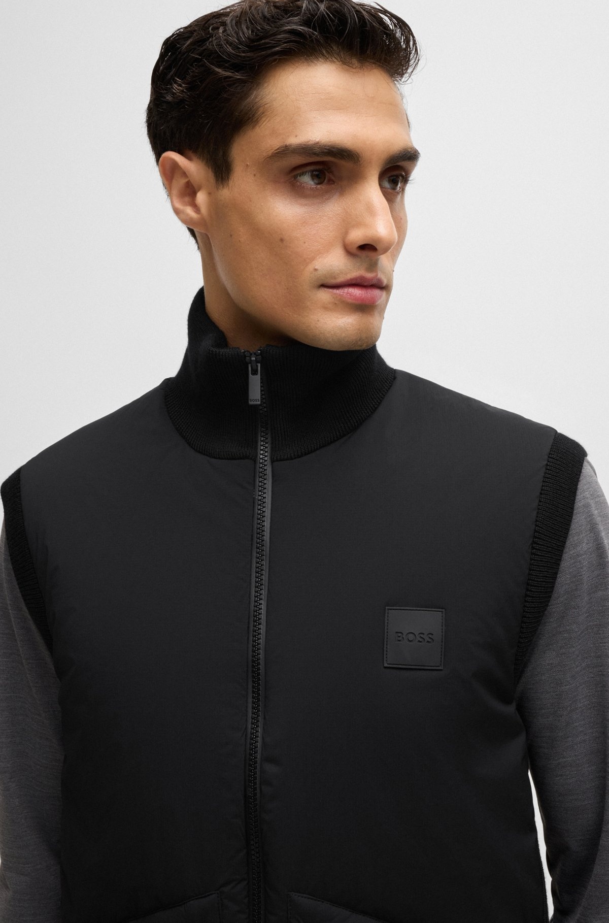 PADDED MIXED-MATERIAL GILET WITH LOGO BADGE - 3