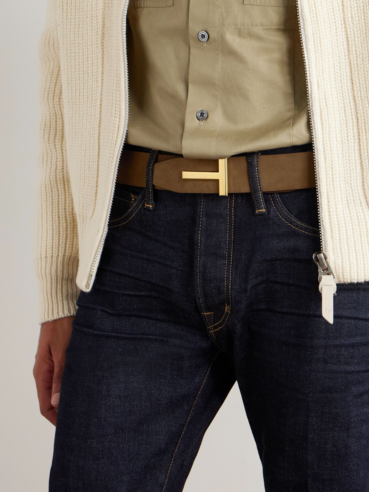 4cm Reversible Nubuck and Leather Belt Brown - 3