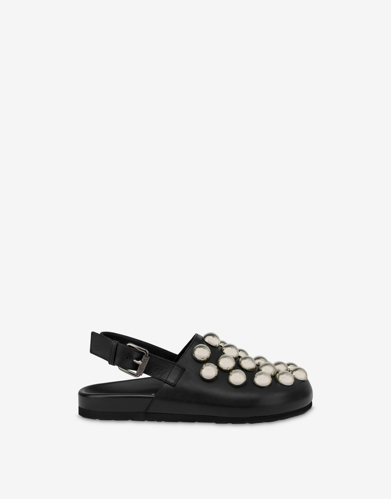 RUBBERISED CALFSKIN MULES WITH STUDS 2